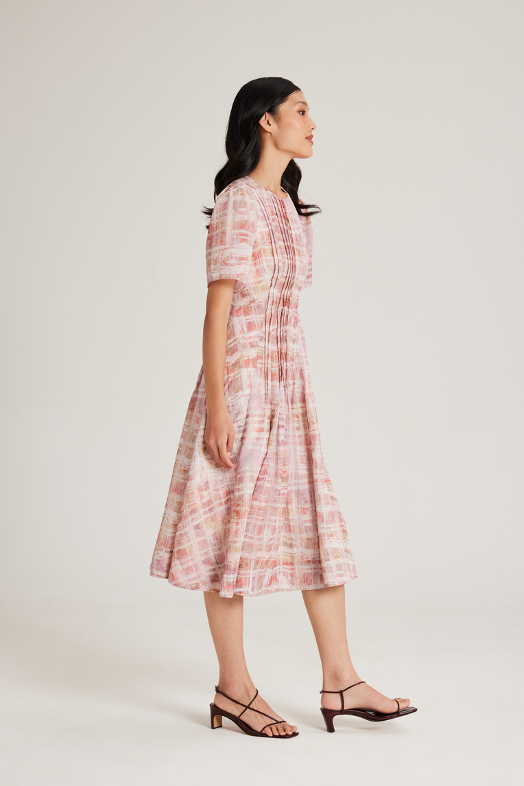 Tapestry Pintuck Midi Dress