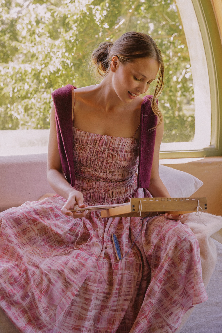 Tapestry Ruched Midi Dress