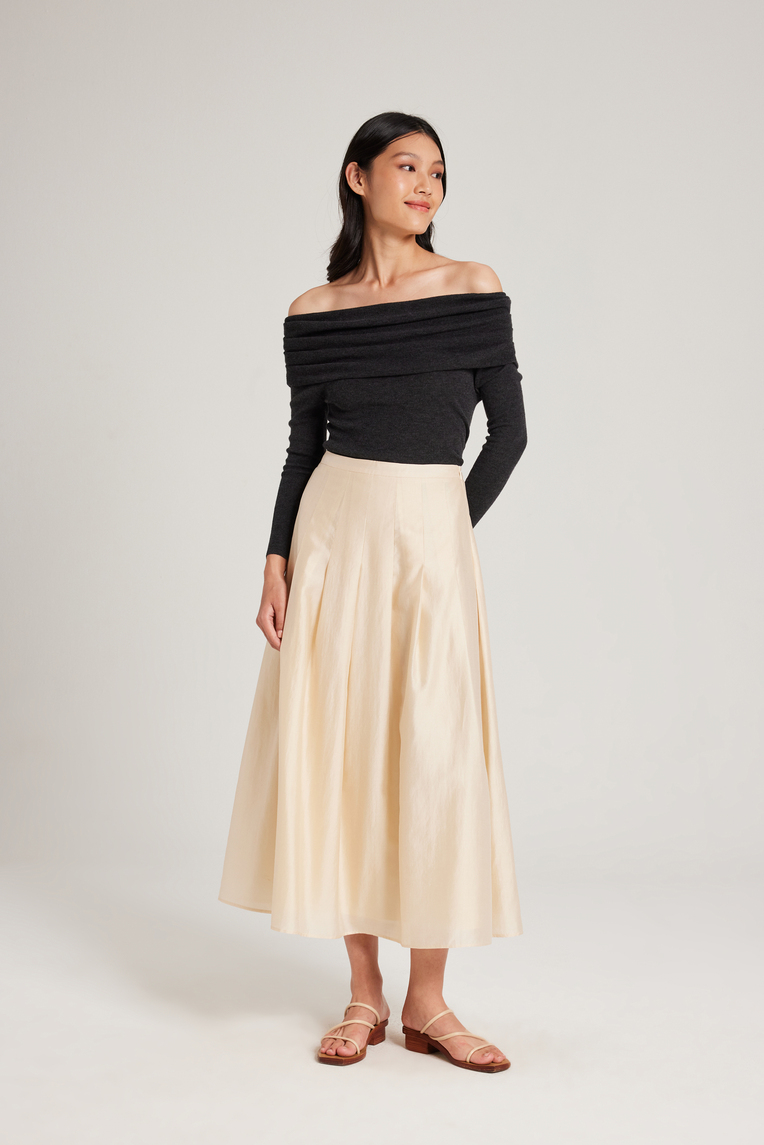 Viscose Pleated Midi Skirt