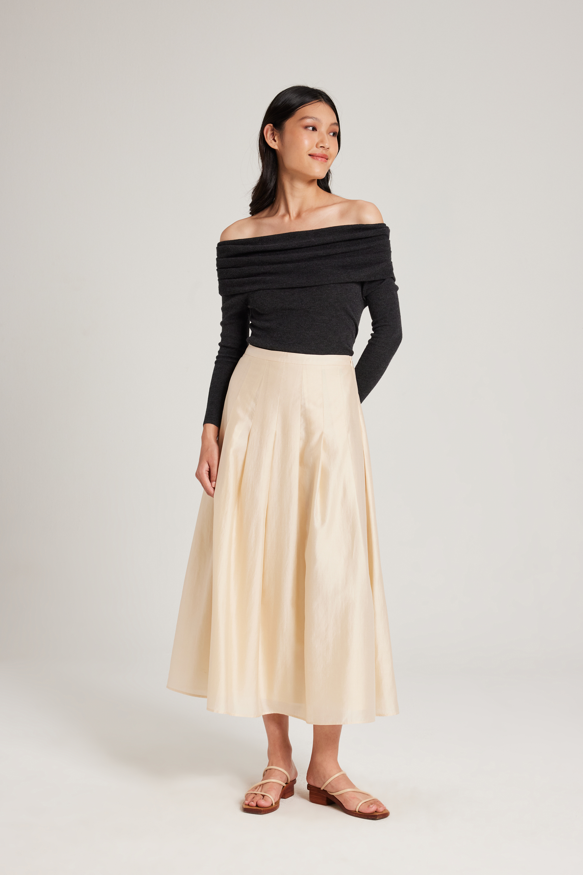 Viscose Pleated Midi Skirt