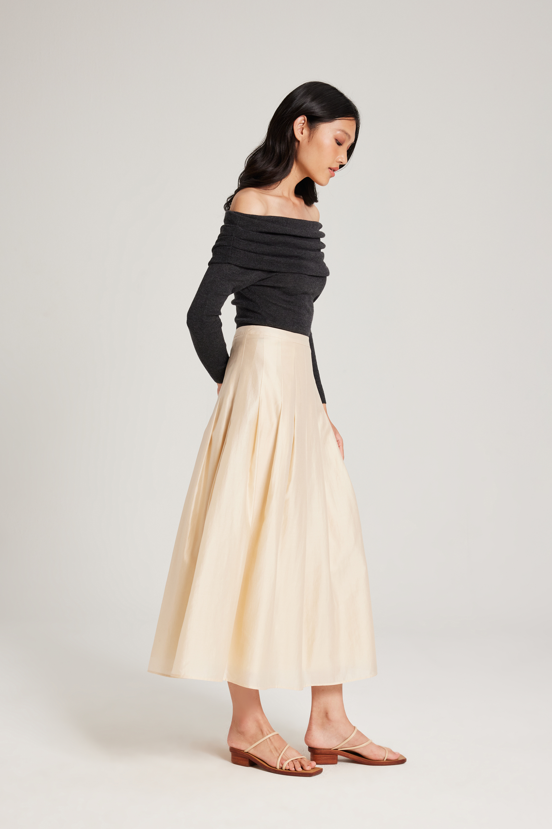 Viscose Pleated Midi Skirt