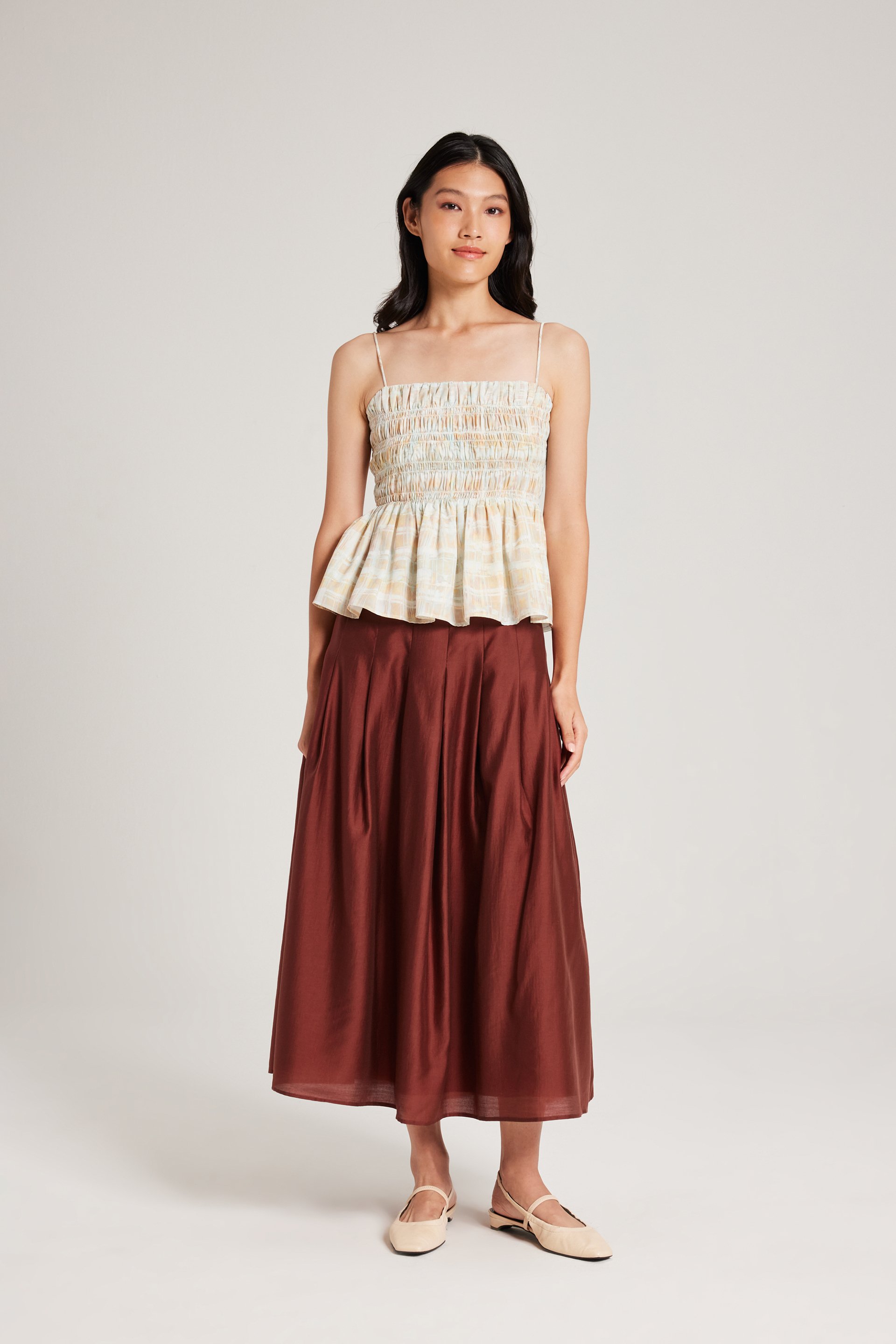 Viscose Pleated Midi Skirt