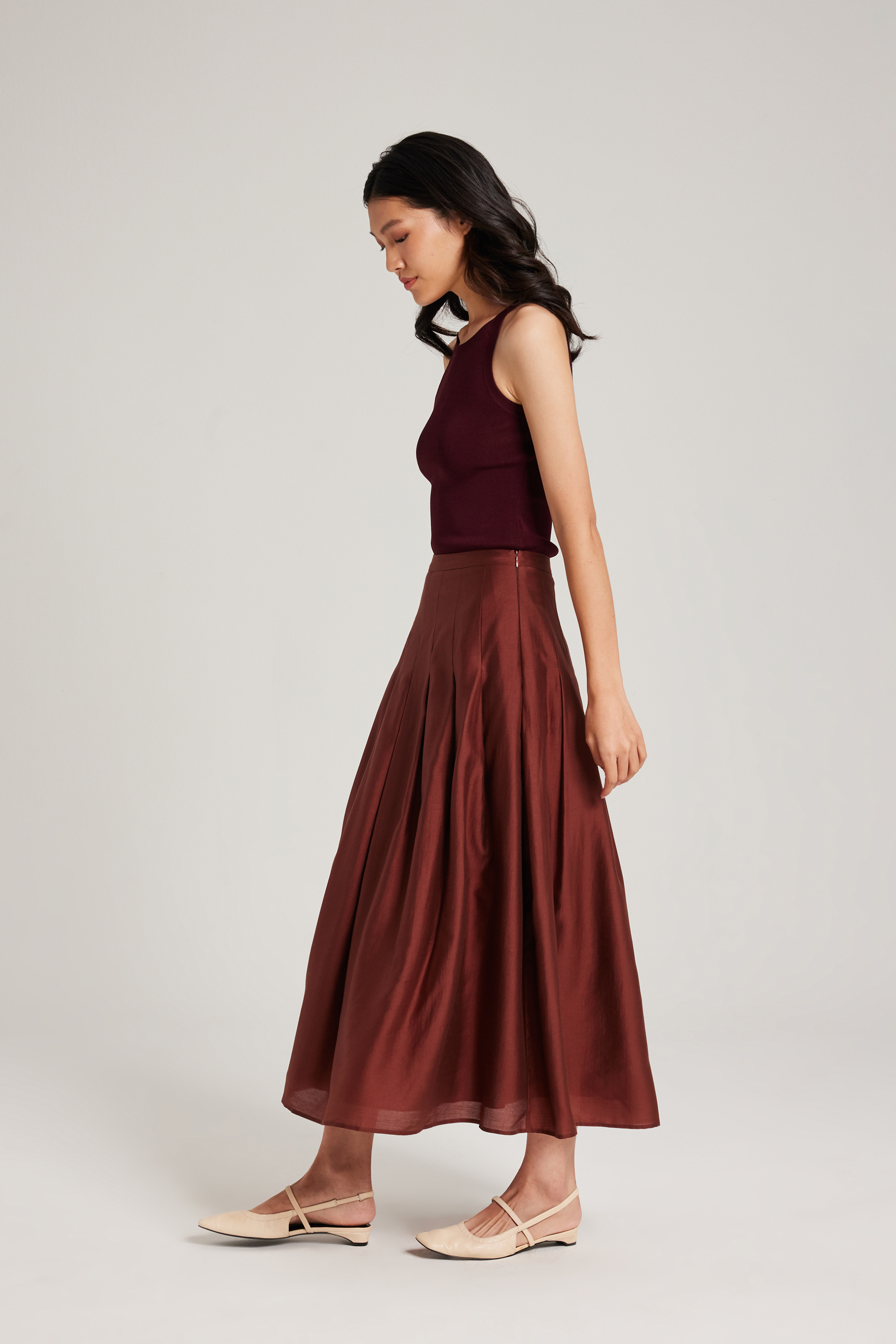 Viscose Pleated Midi Skirt