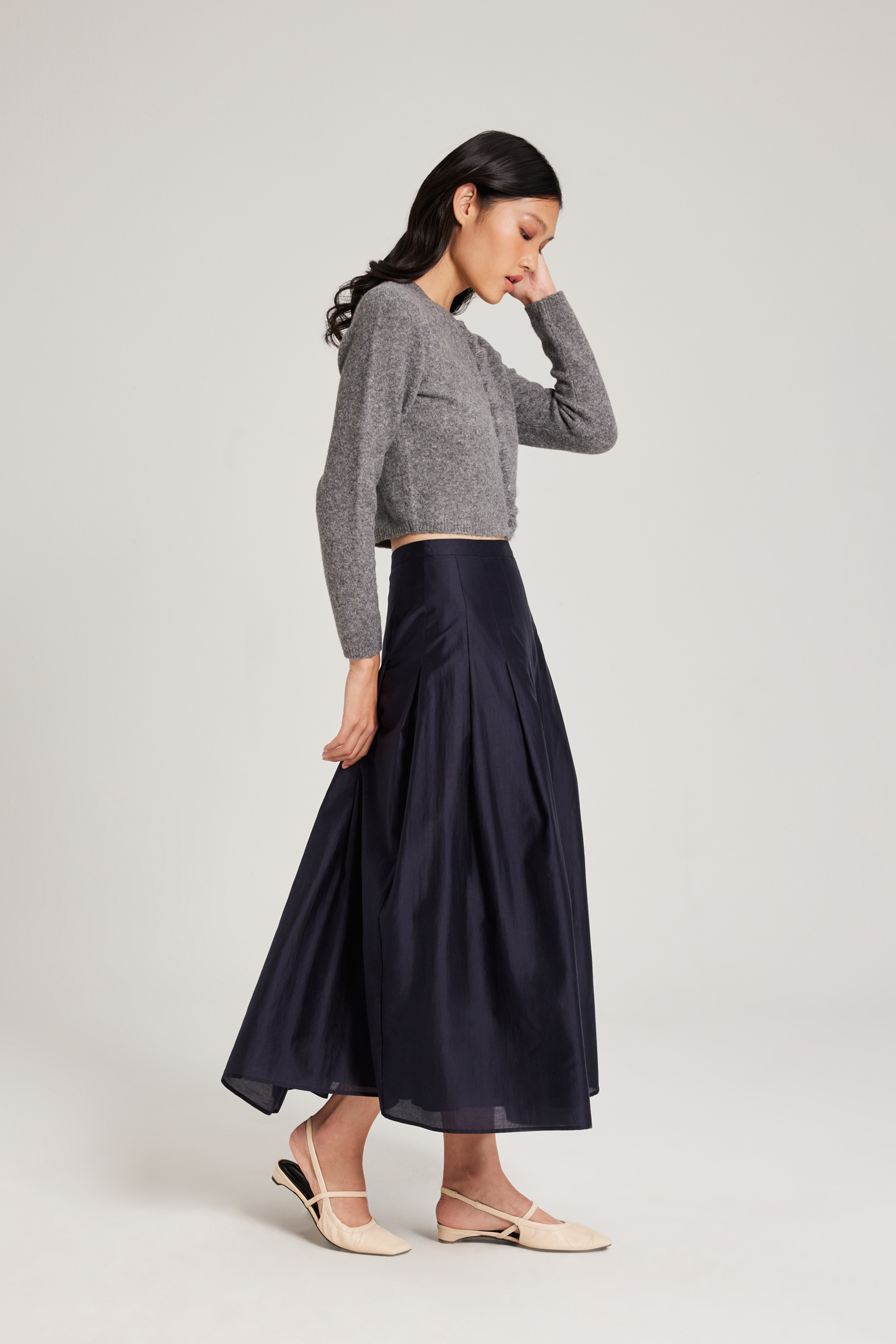 Viscose Pleated Midi Skirt