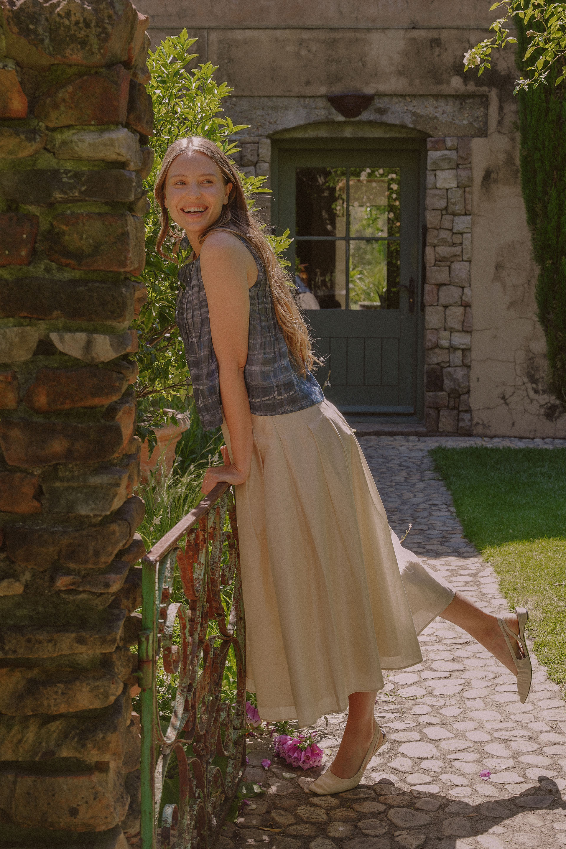 Viscose Pleated Midi Skirt