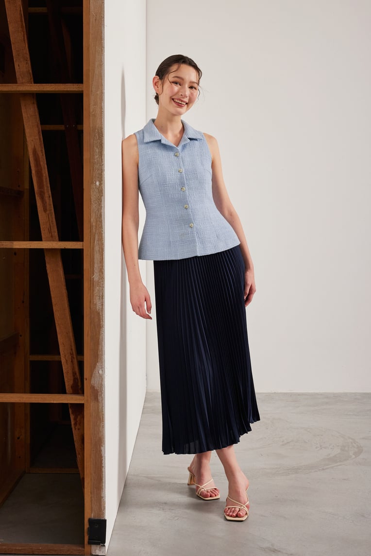 Belted Tweed Collared Top