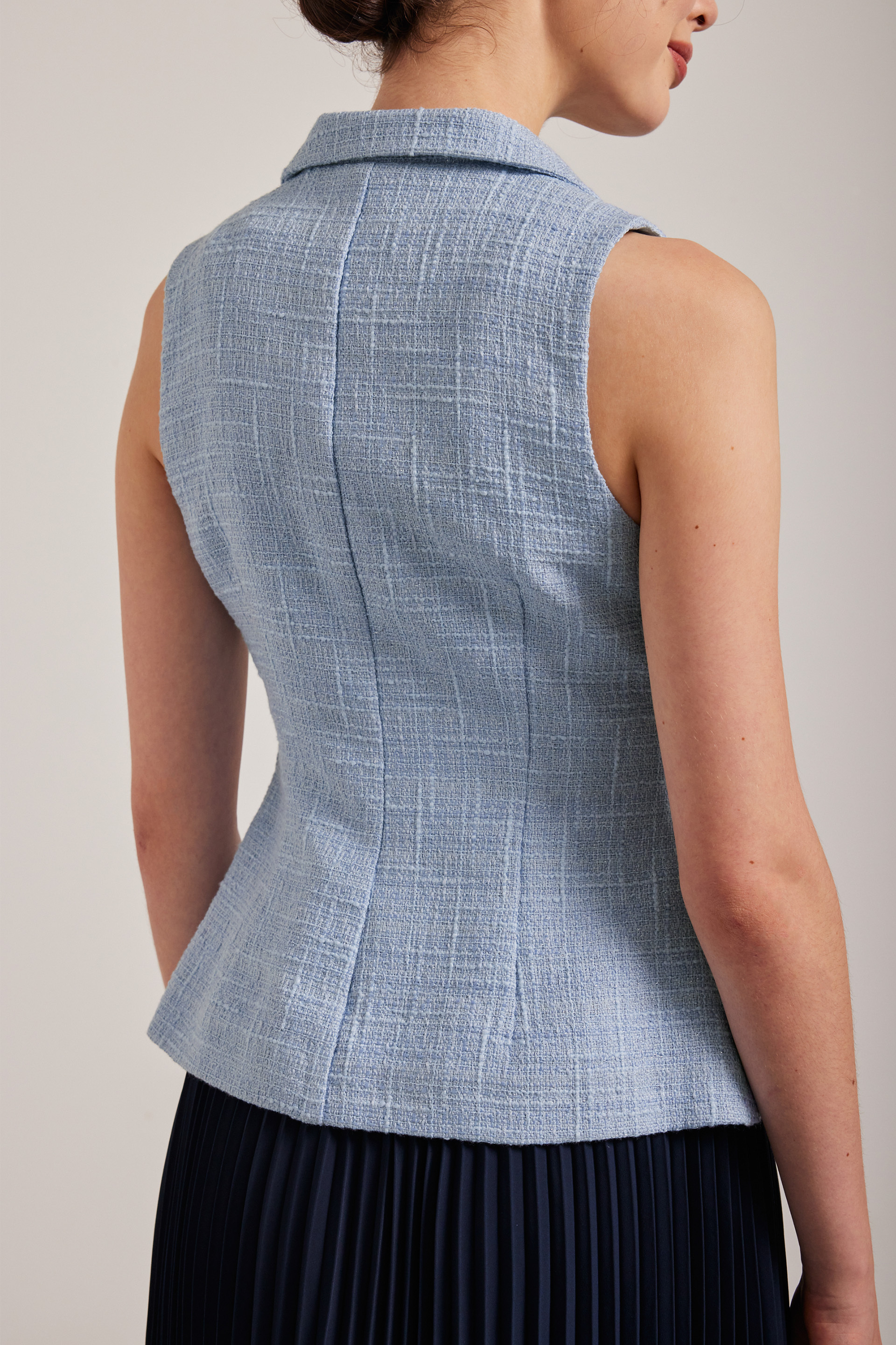 Belted Tweed Collared Top