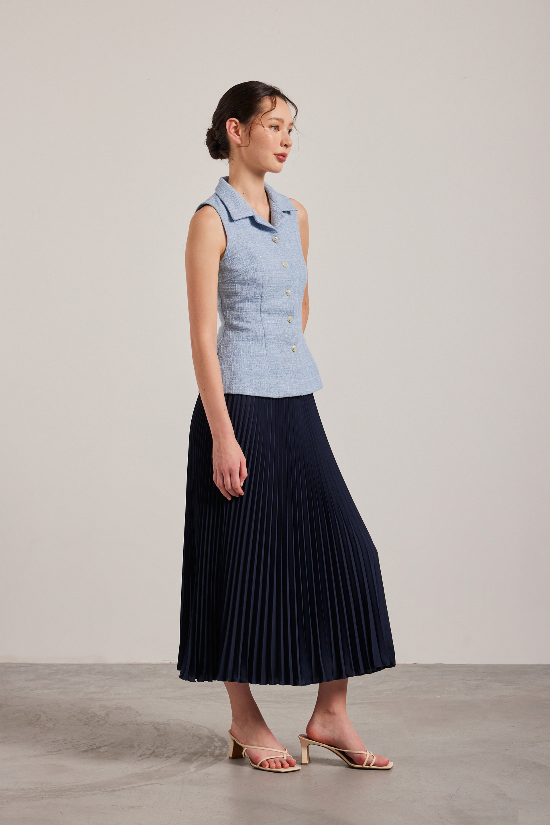 Belted Tweed Collared Top