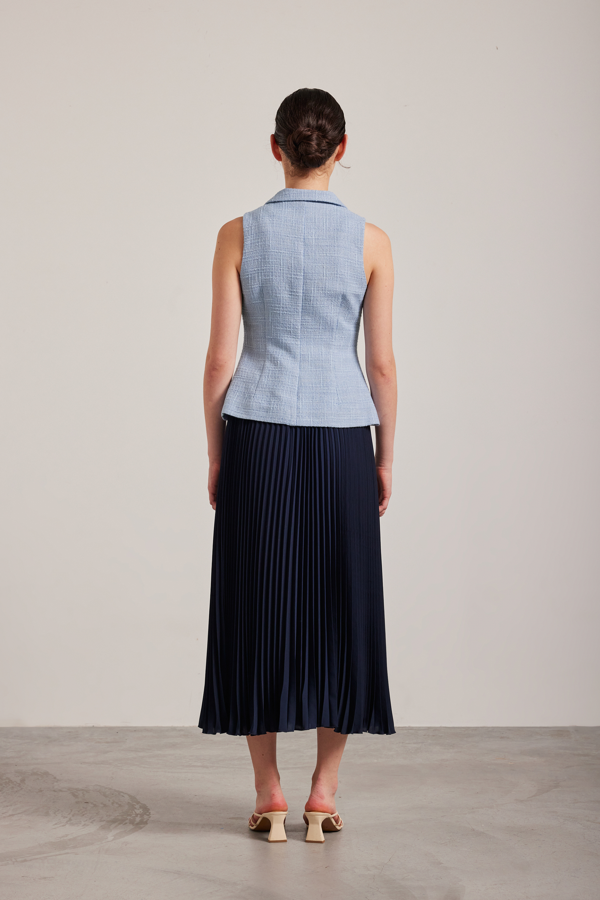 Belted Tweed Collared Top