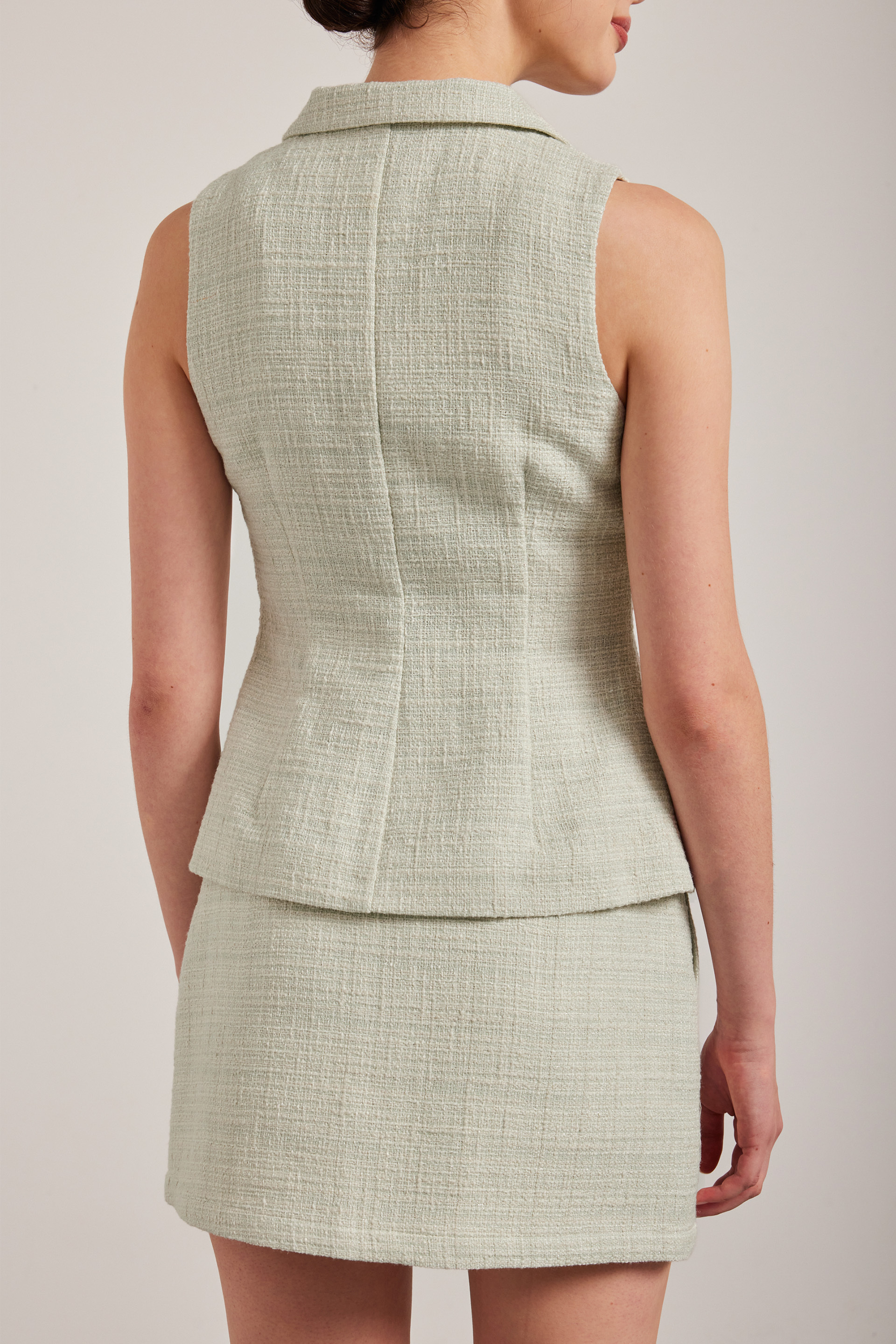 Belted Tweed Collared Top