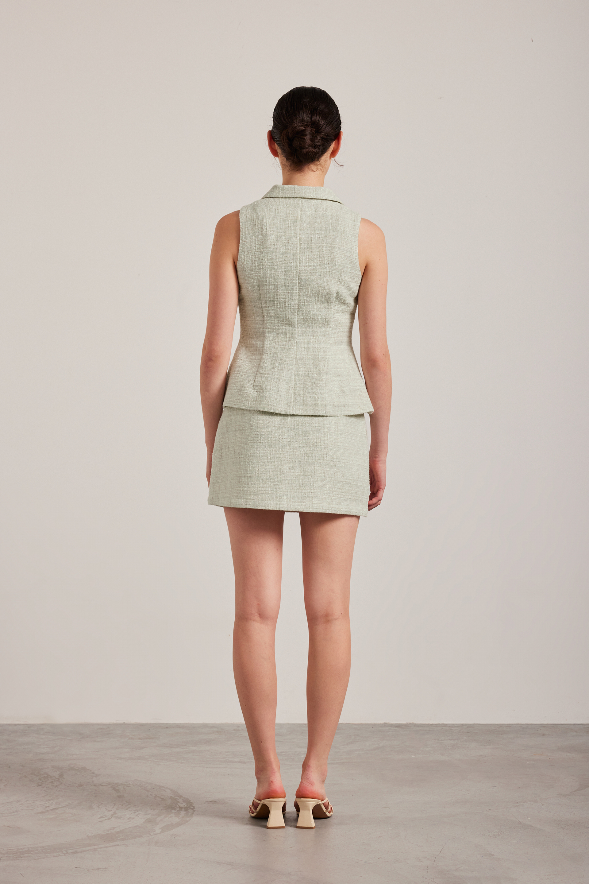 Belted Tweed Collared Top