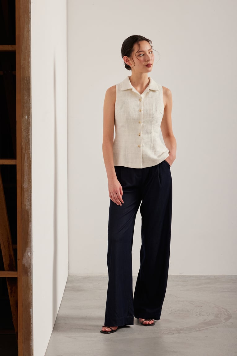 Belted Tweed Collared Top