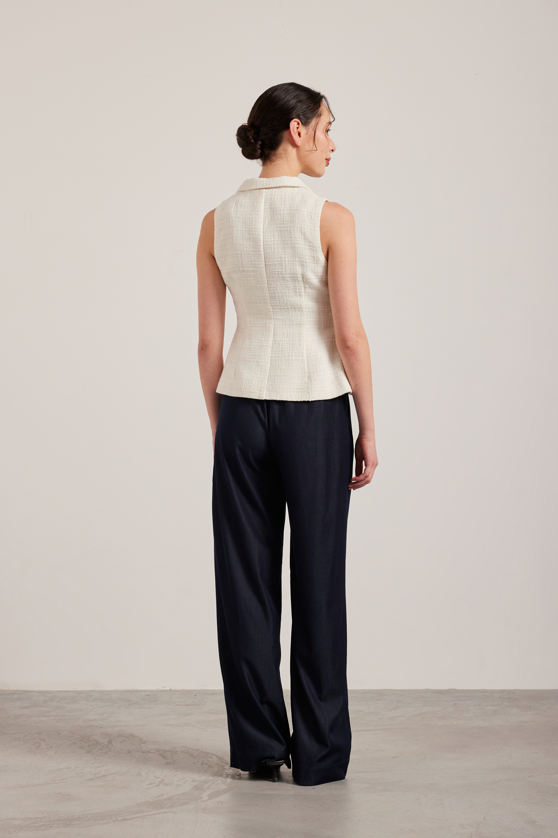 Belted Tweed Collared Top