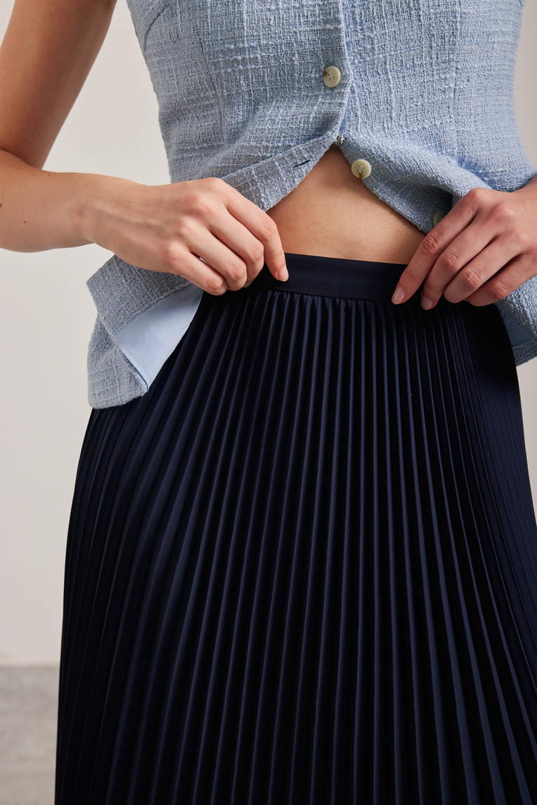 Sunray-Pleated Midi Skirt