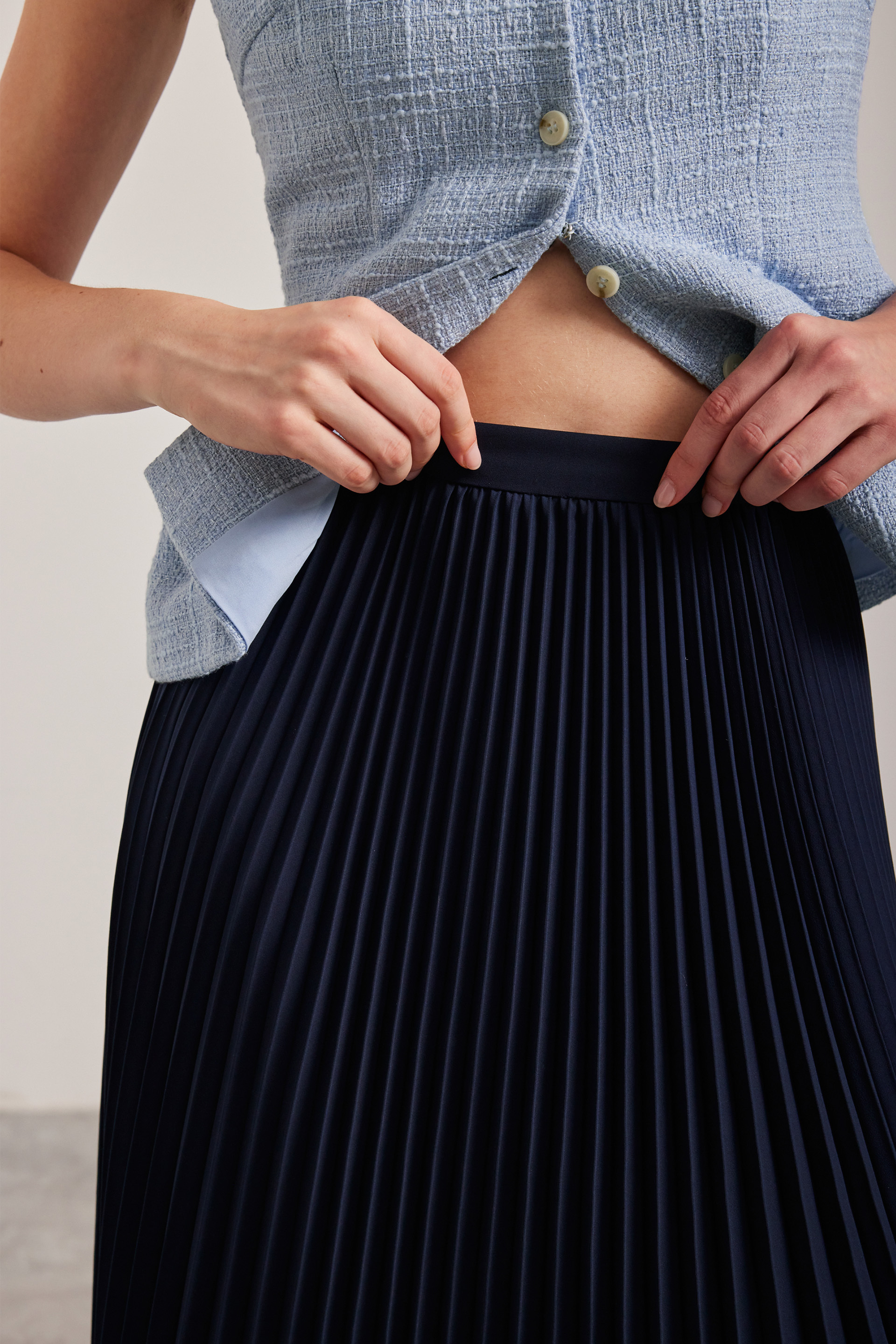 Sunray-Pleated Midi Skirt