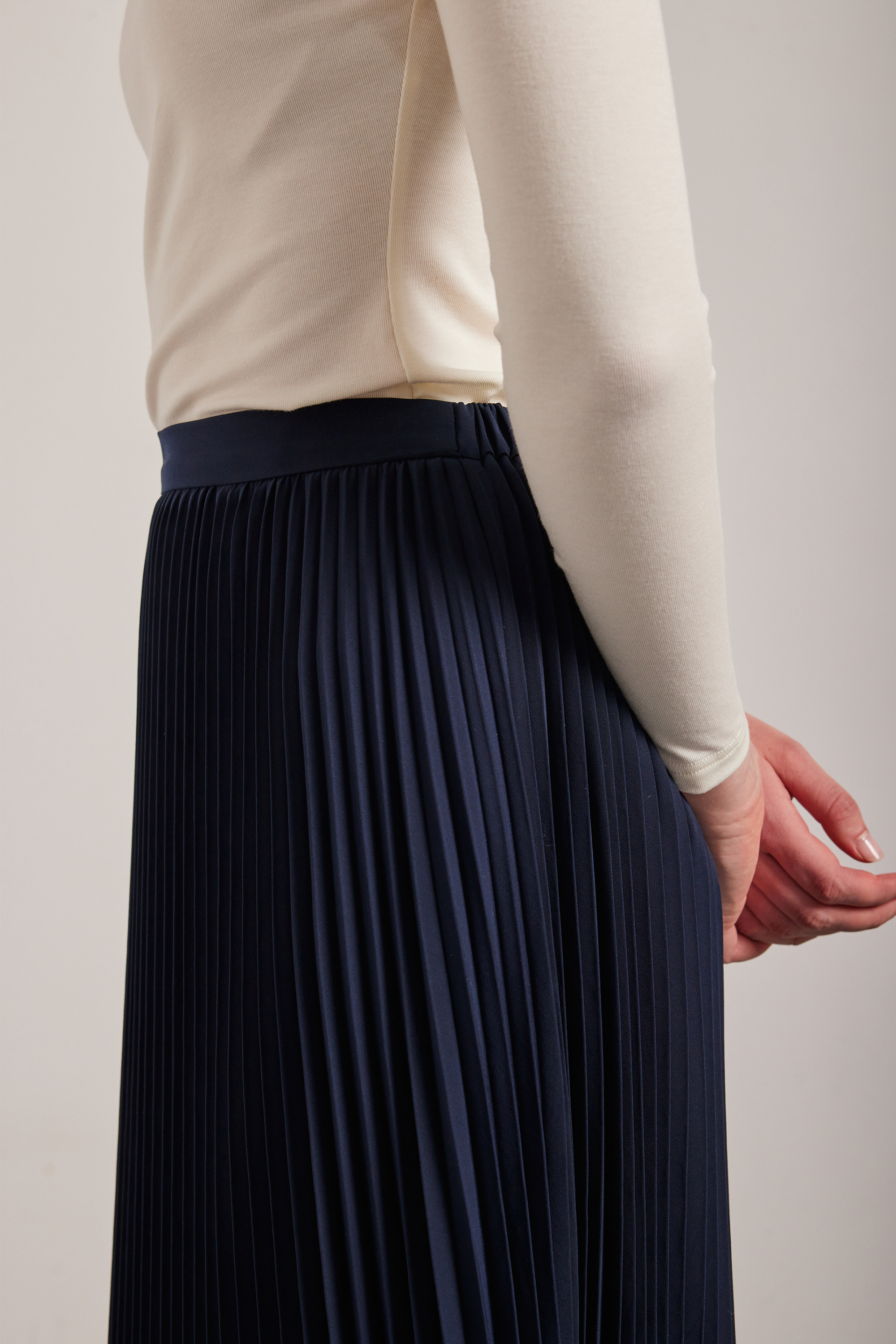 Sunray-Pleated Midi Skirt