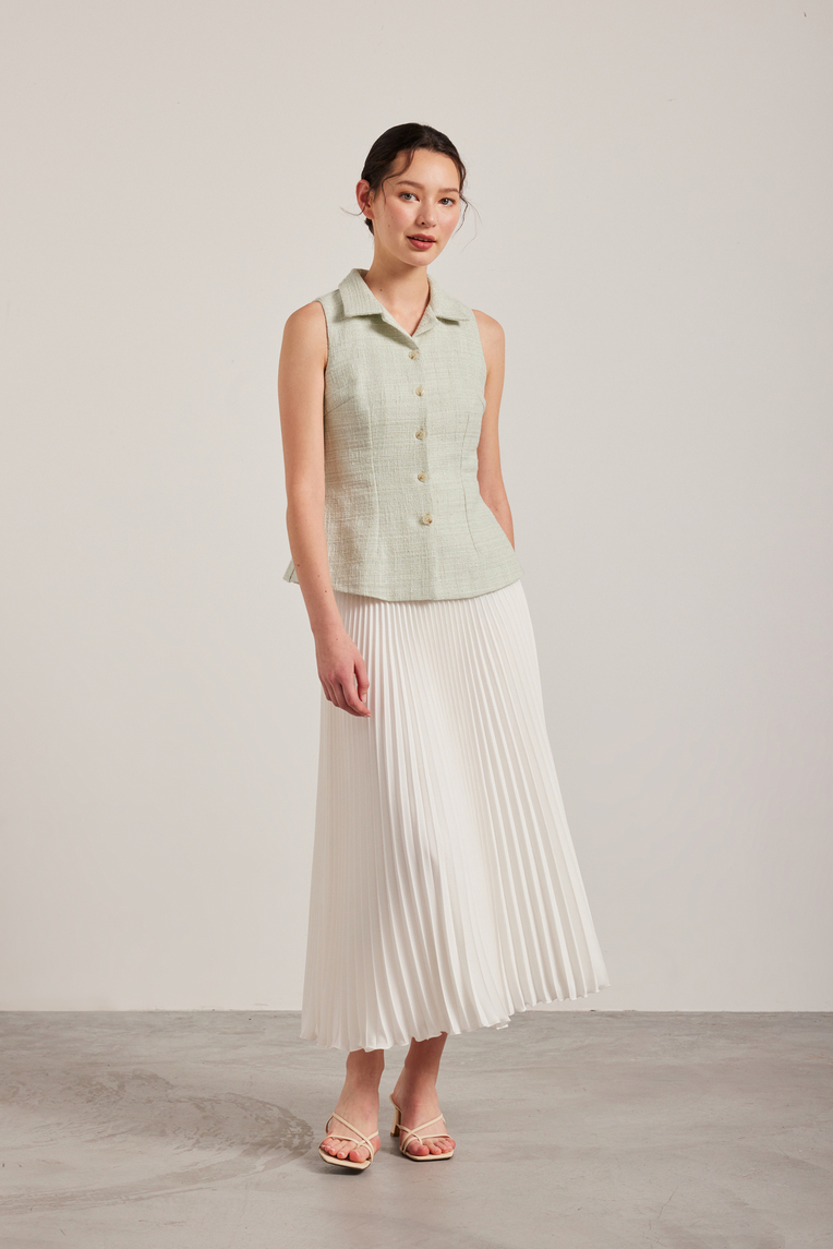 Sunray-Pleated Midi Skirt