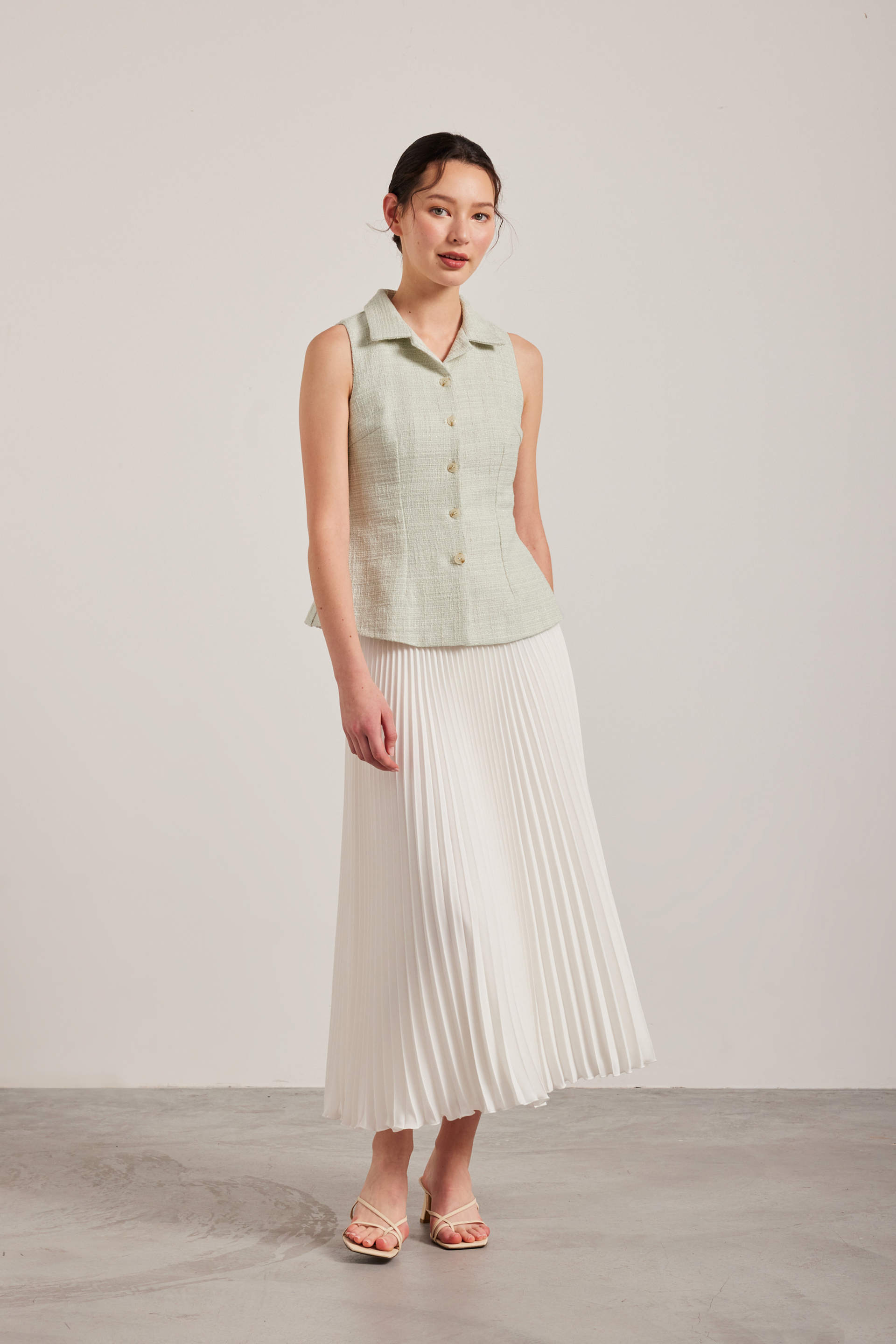 Sunray-Pleated Midi Skirt