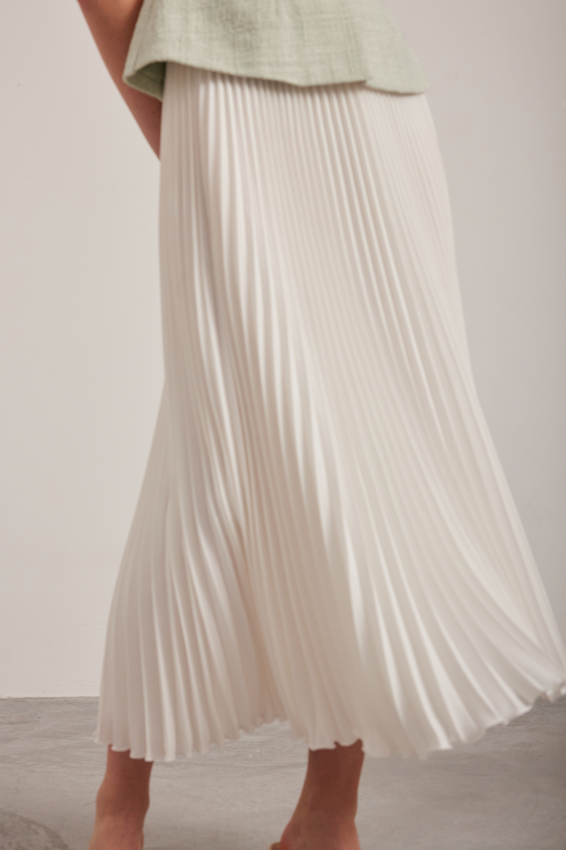 Sunray-Pleated Midi Skirt