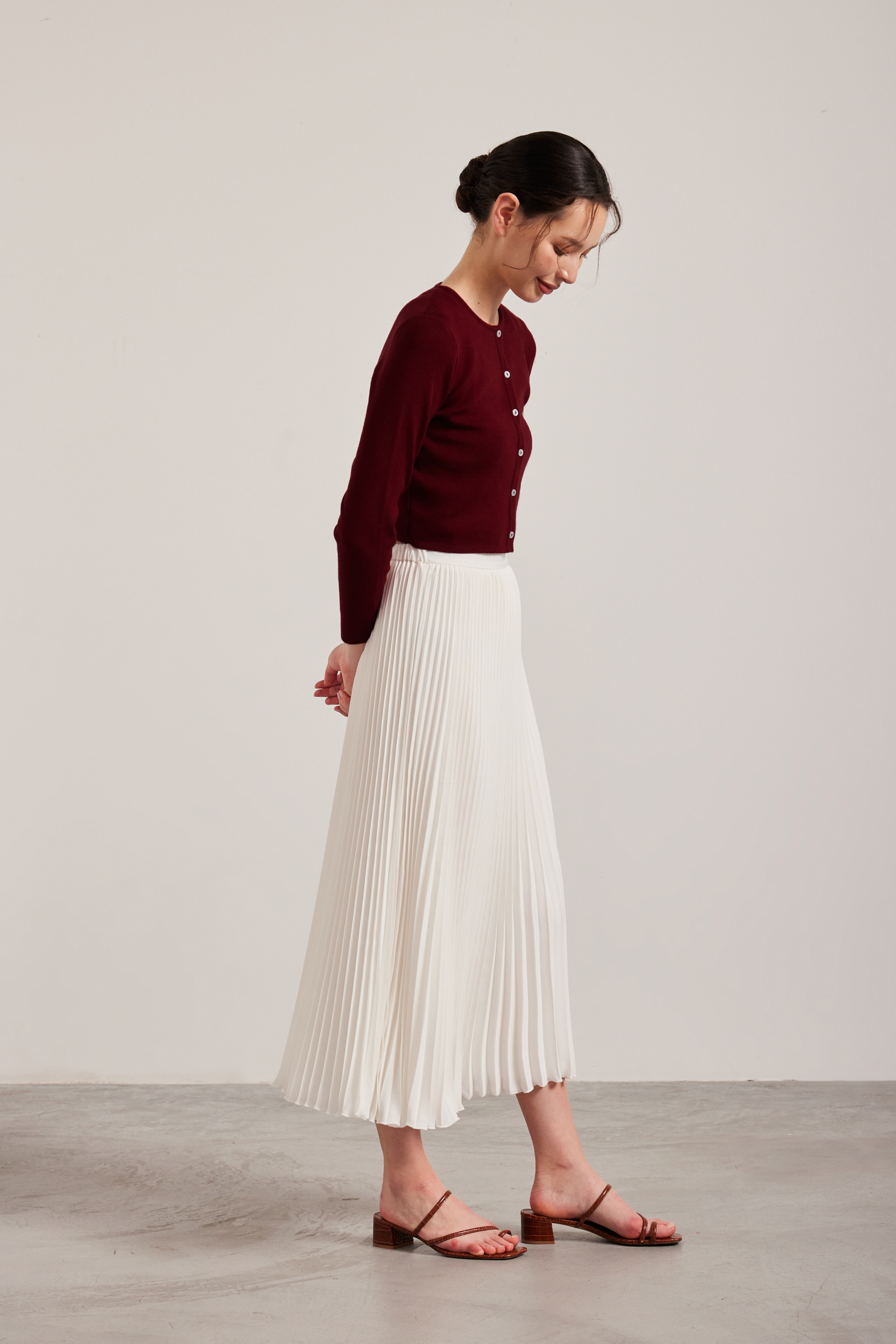 Sunray-Pleated Midi Skirt