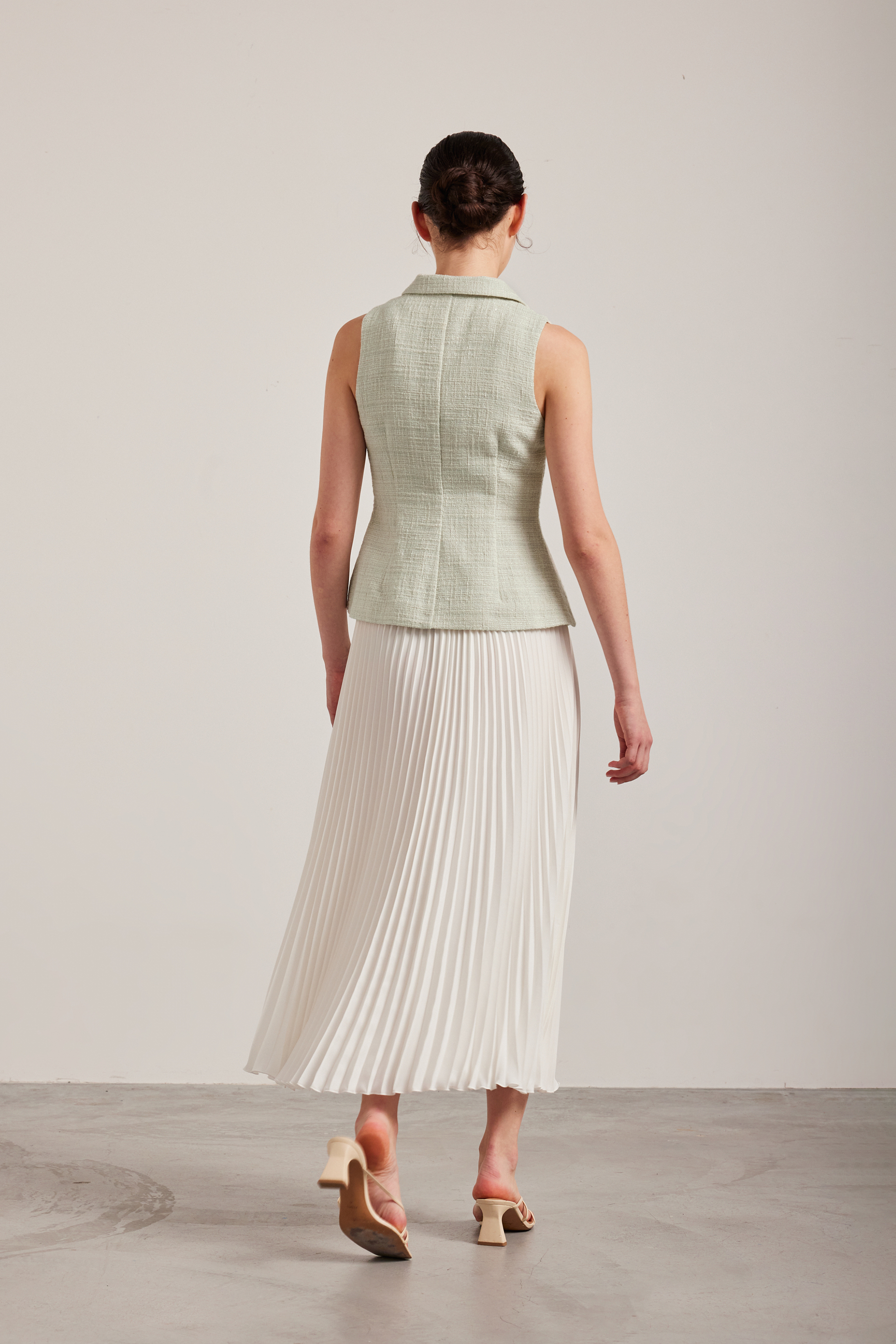 Sunray-Pleated Midi Skirt