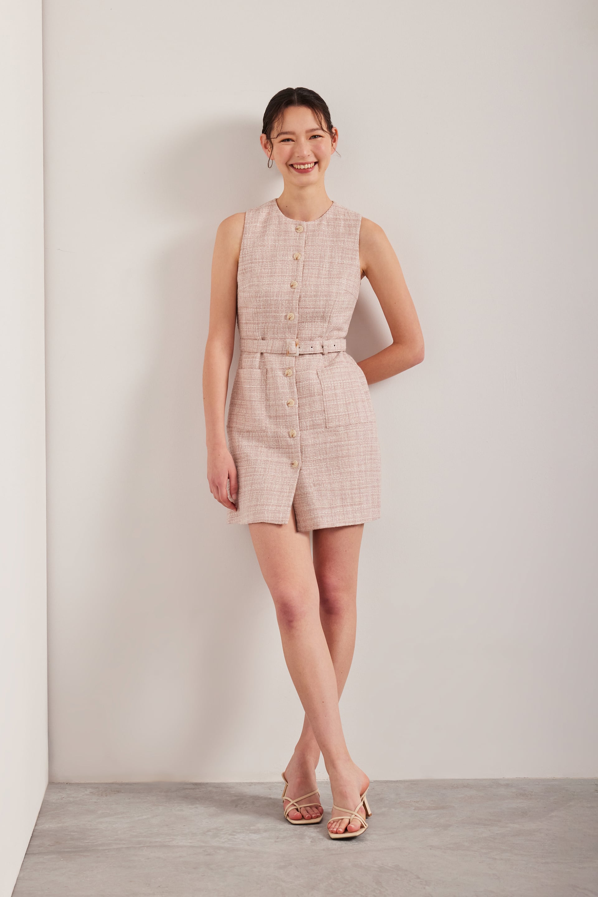 Button-Down Tweed Shift Dress