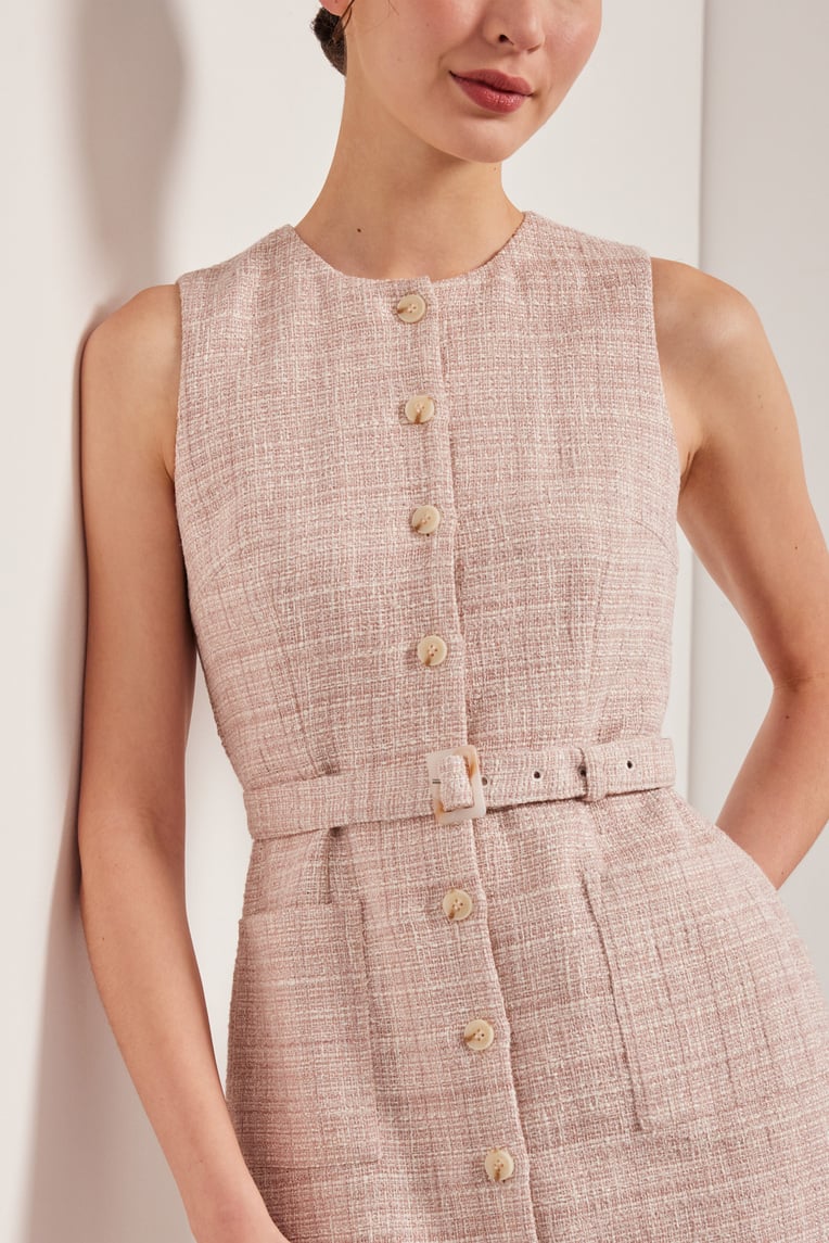 Button-Down Tweed Shift Dress