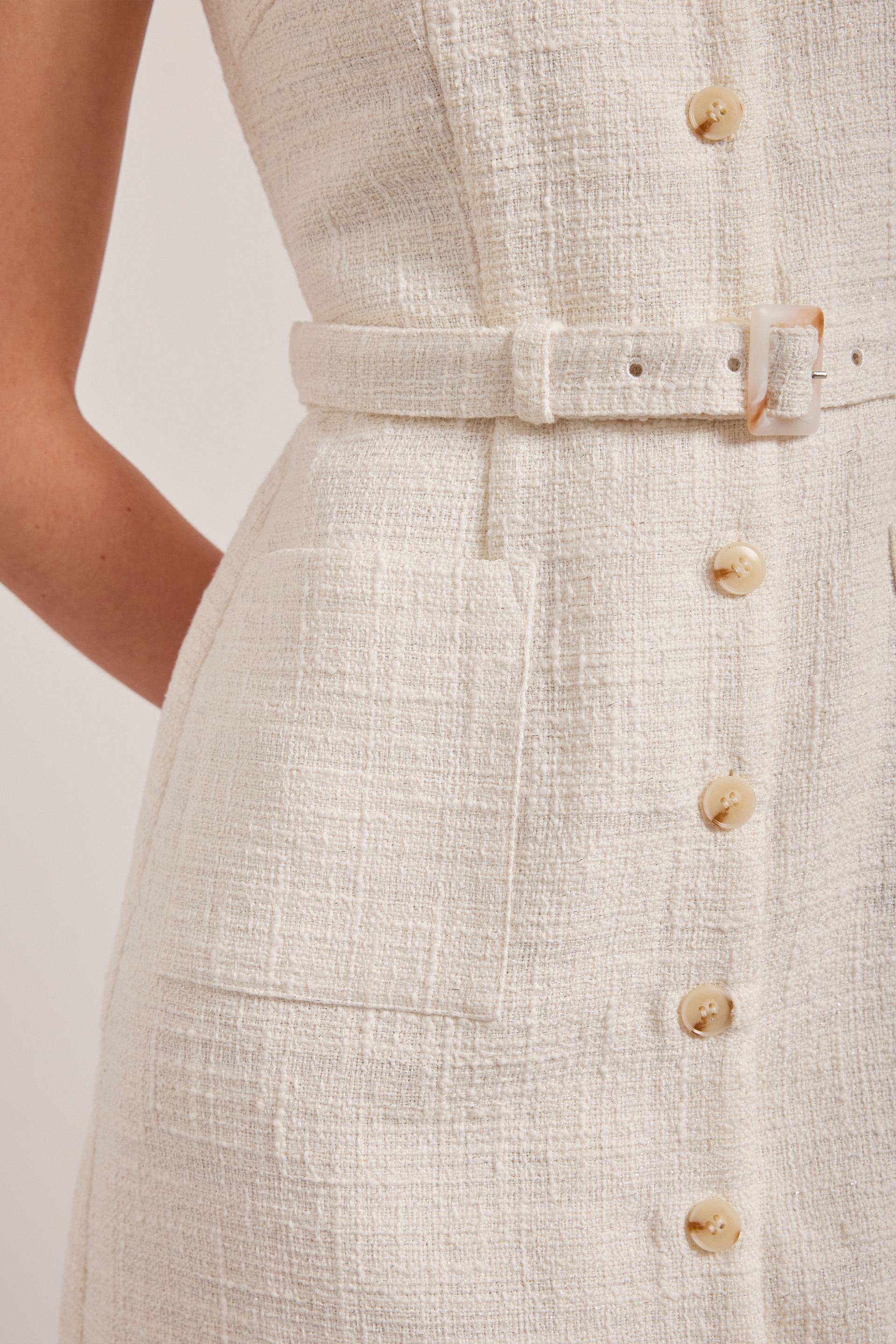 Button-Down Tweed Shift Dress