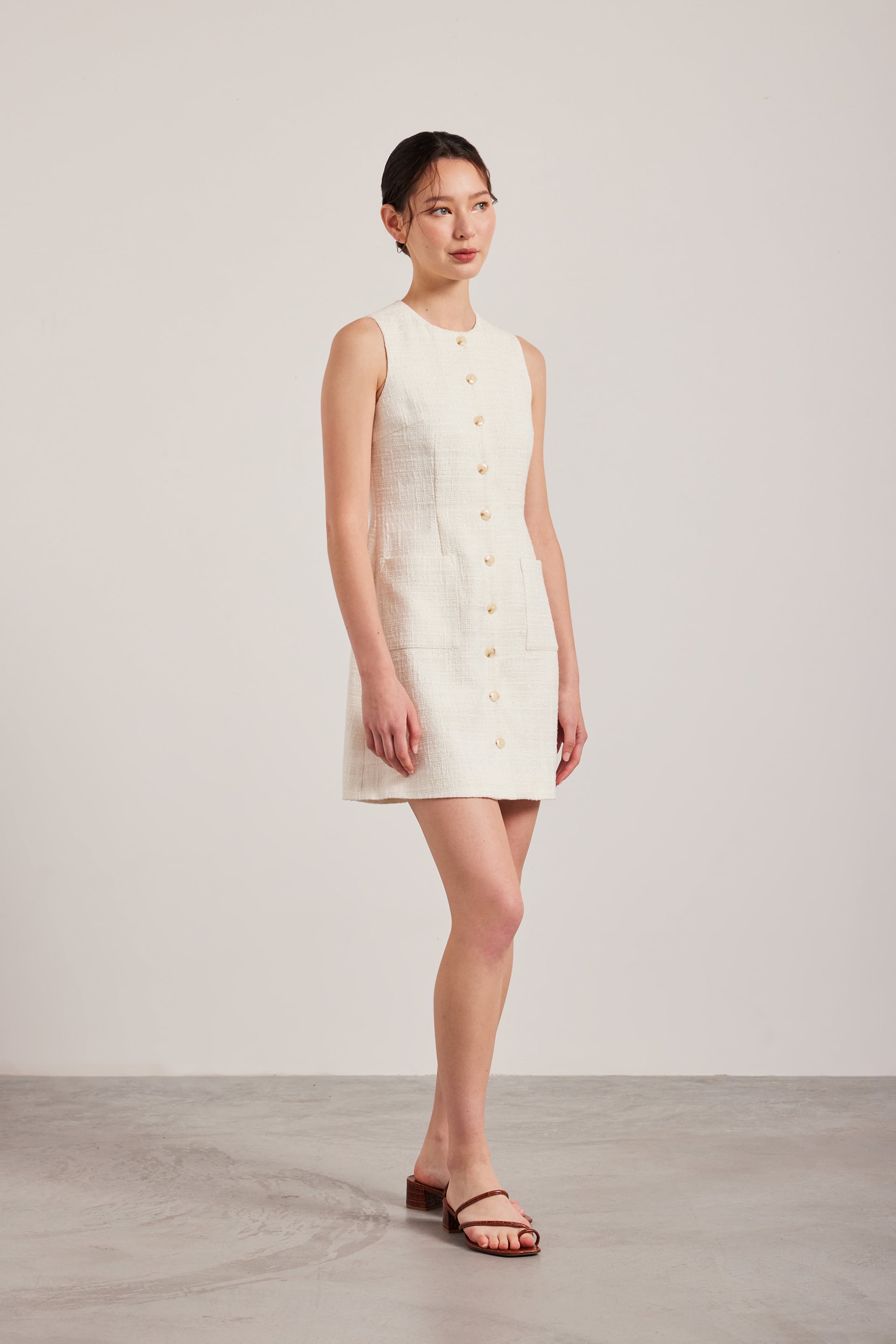 Button-Down Tweed Shift Dress