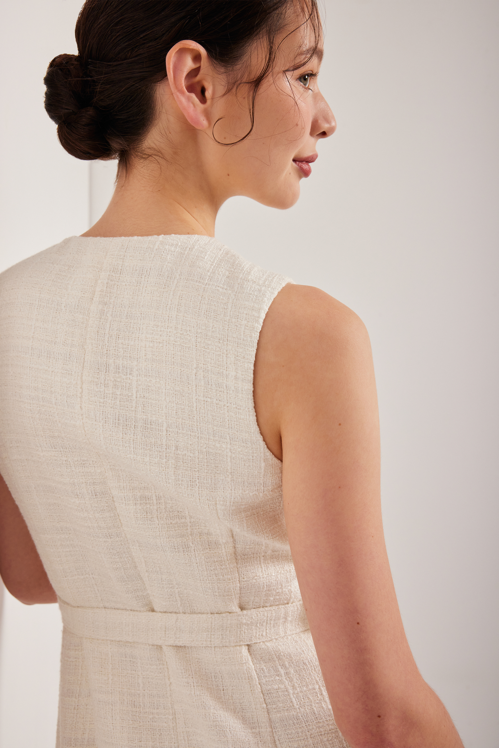 Button-Down Tweed Shift Dress