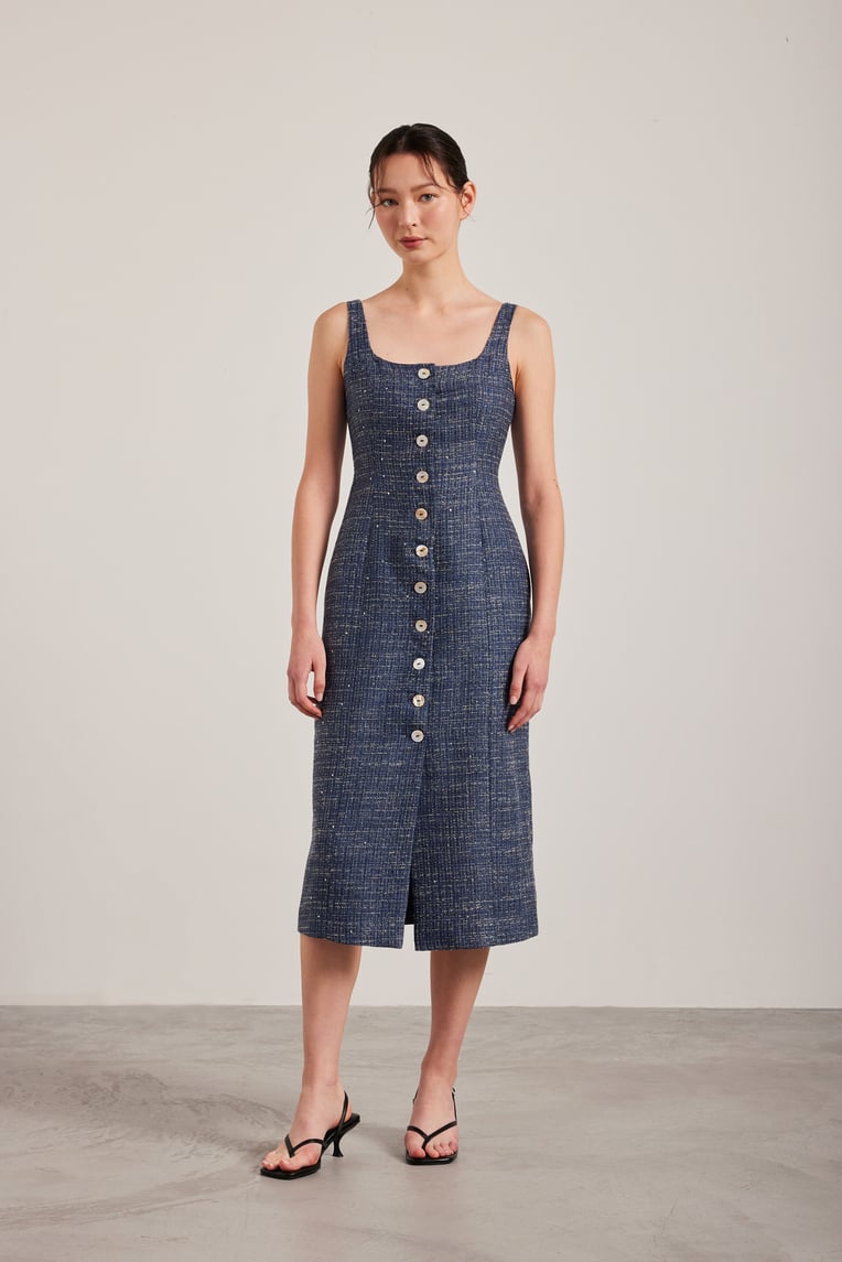 Tweed Button-Down Vest Dress