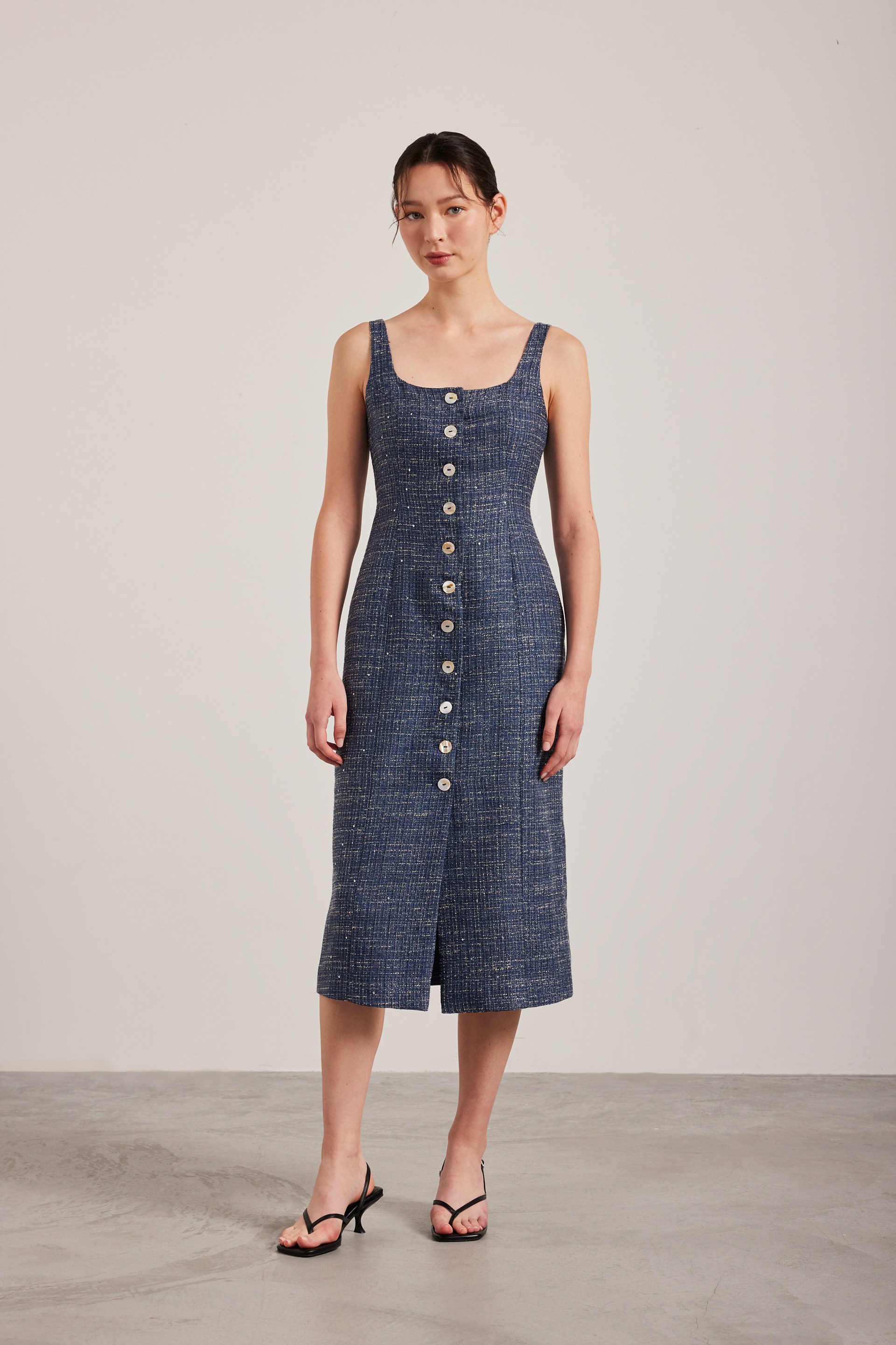 Tweed Button-Down Vest Dress