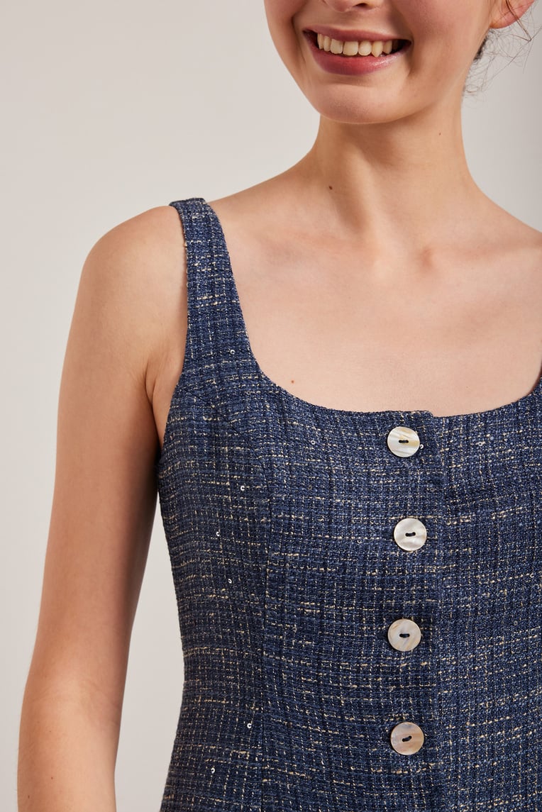 Tweed Button-Down Vest Dress