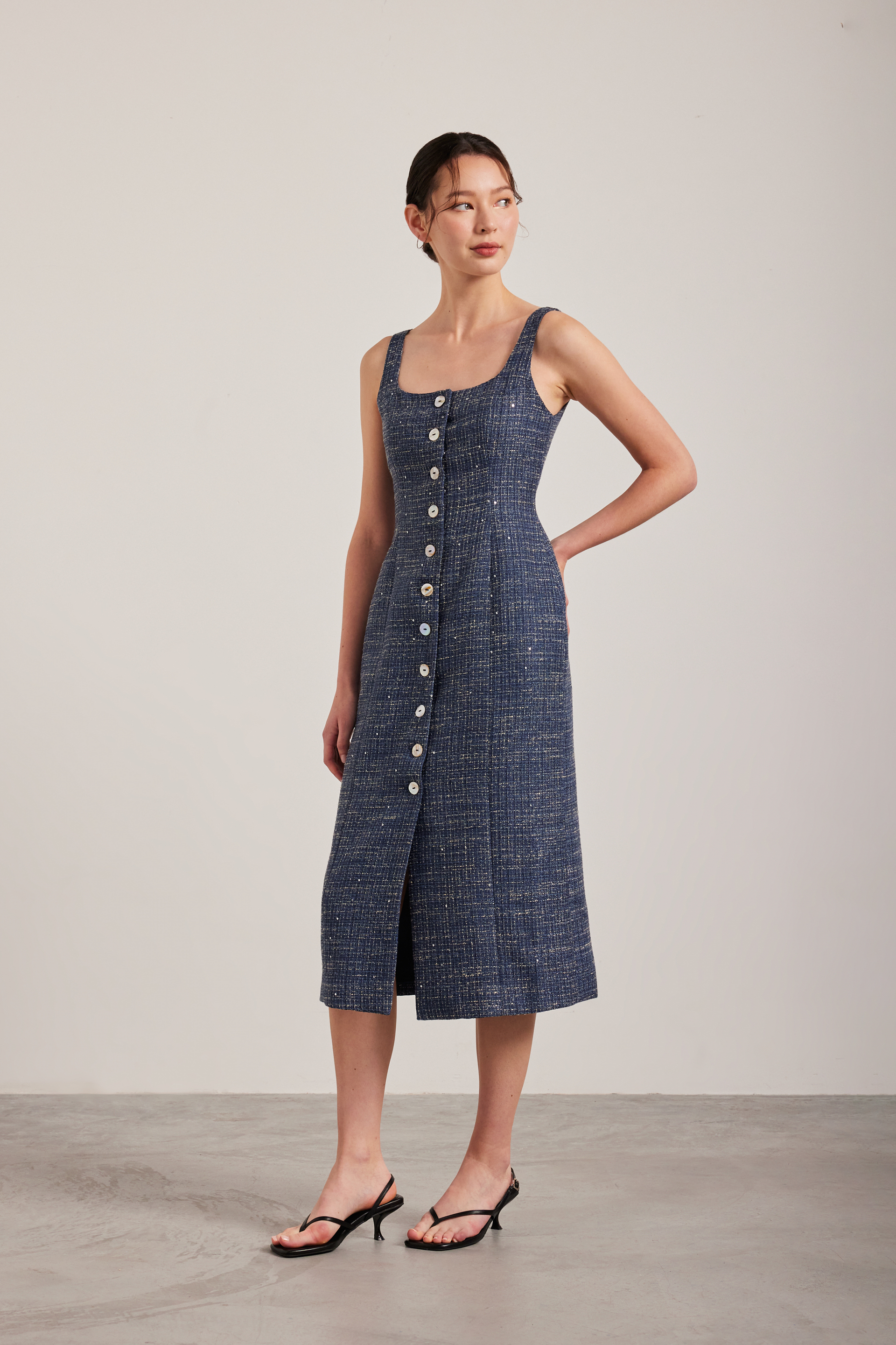 Tweed Button-Down Vest Dress