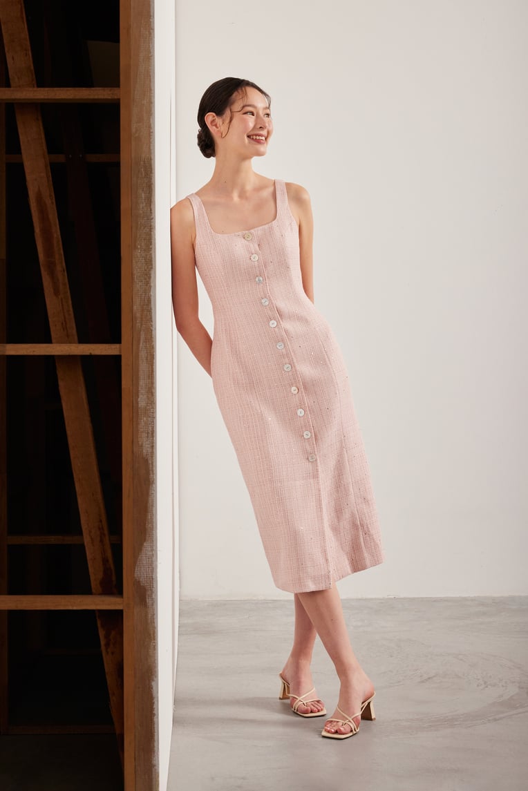 Tweed Button-Down Vest Dress