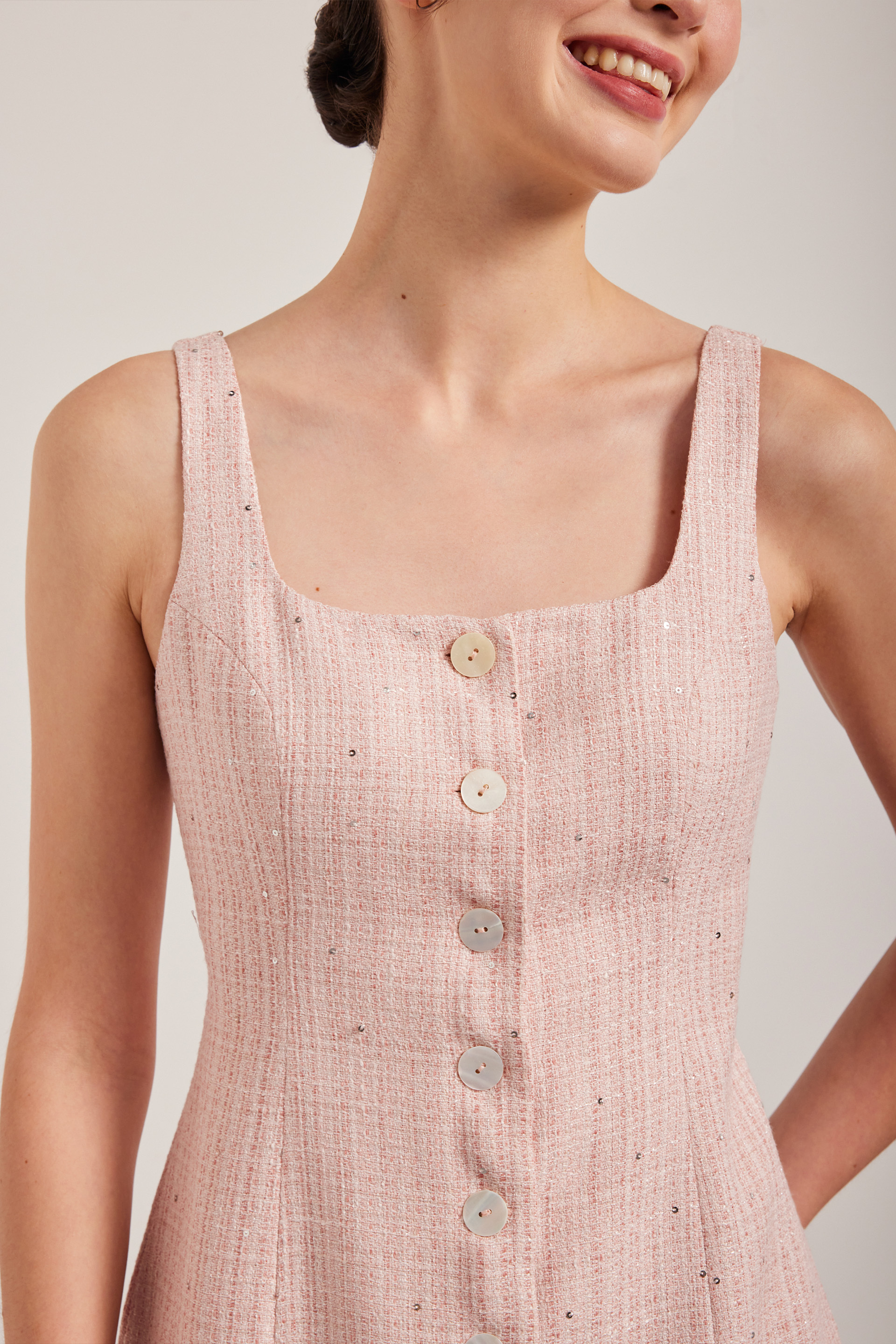 Tweed Button-Down Vest Dress