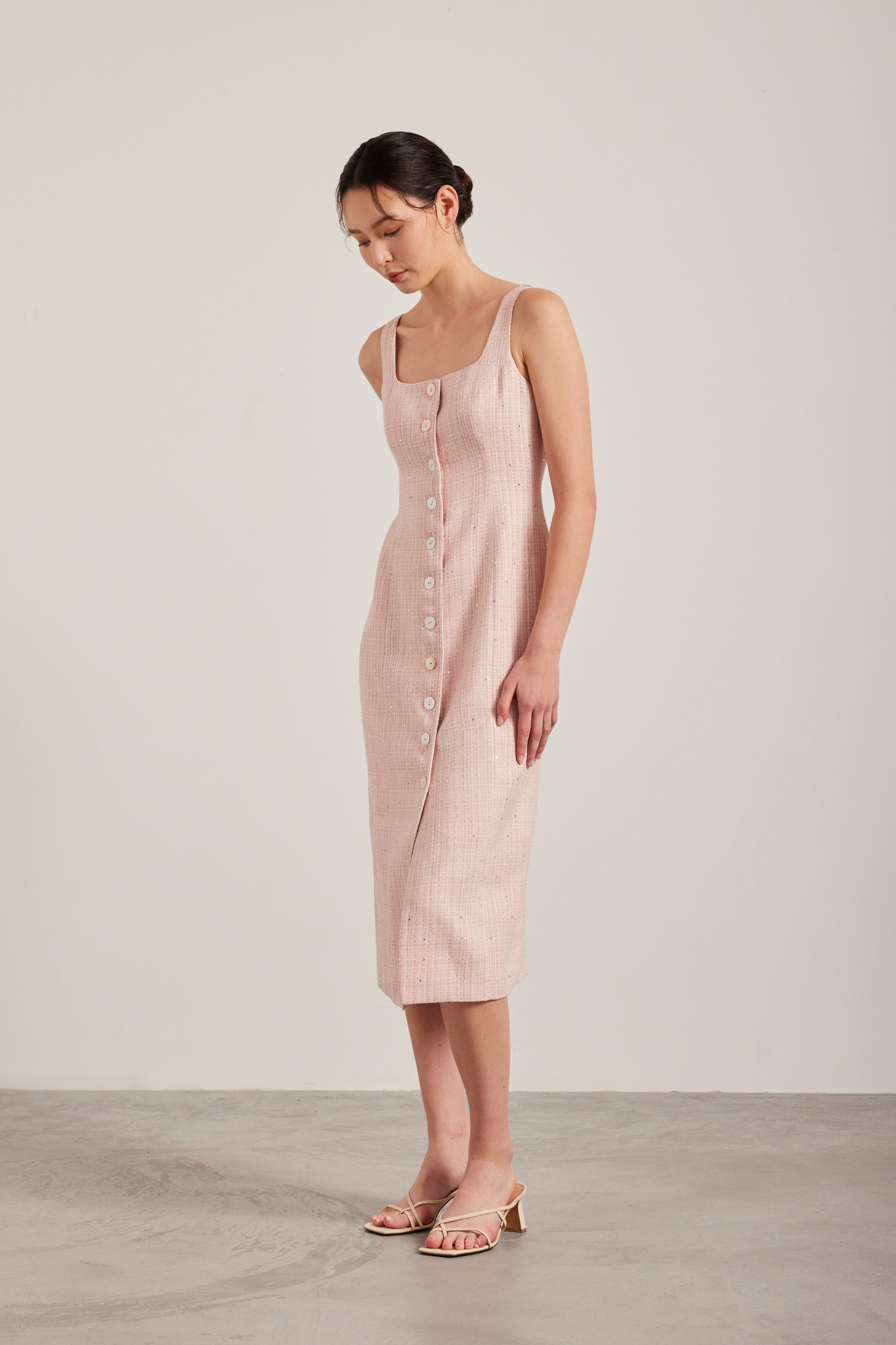 Tweed Button-Down Vest Dress