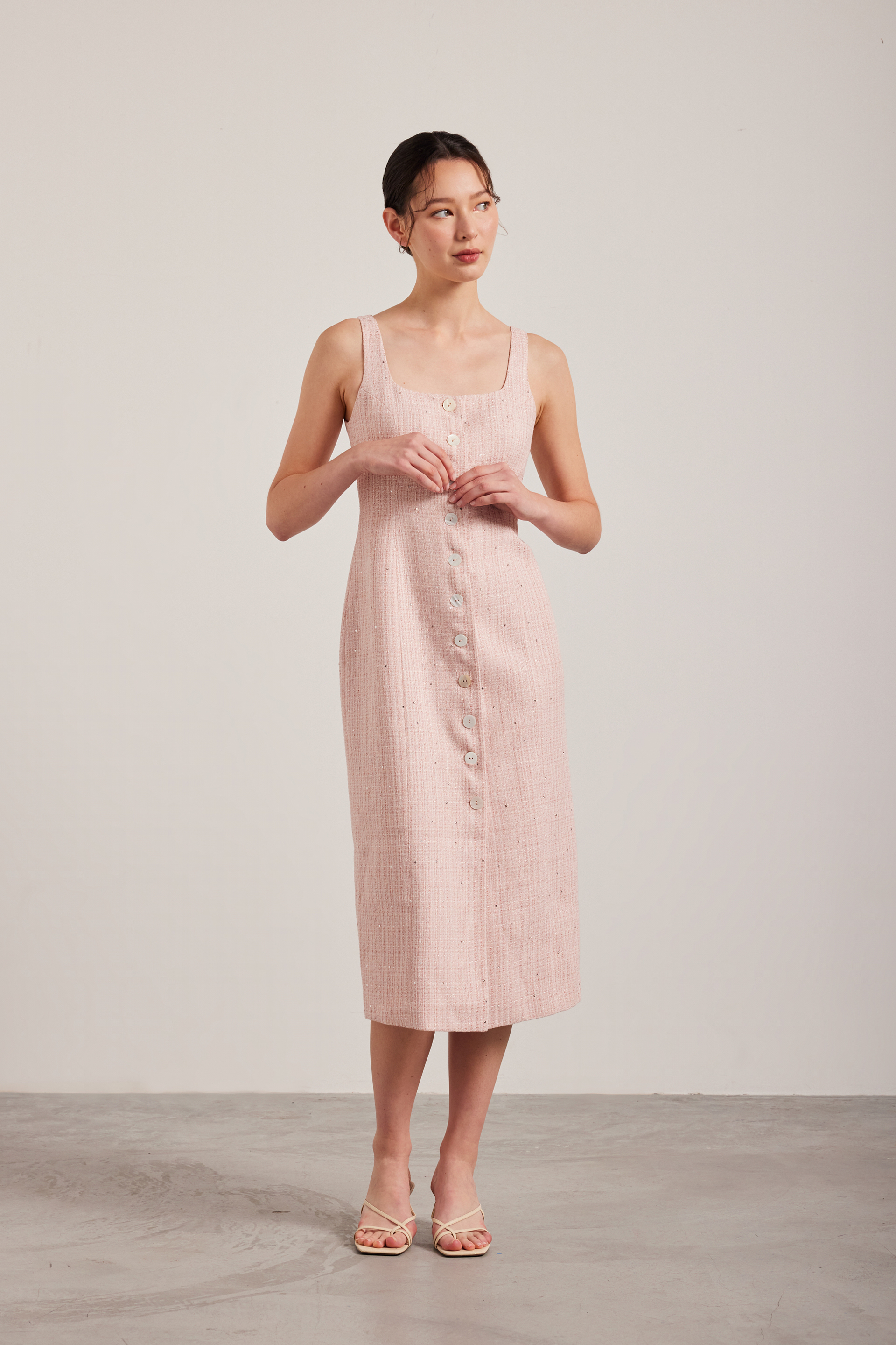 Tweed Button-Down Vest Dress