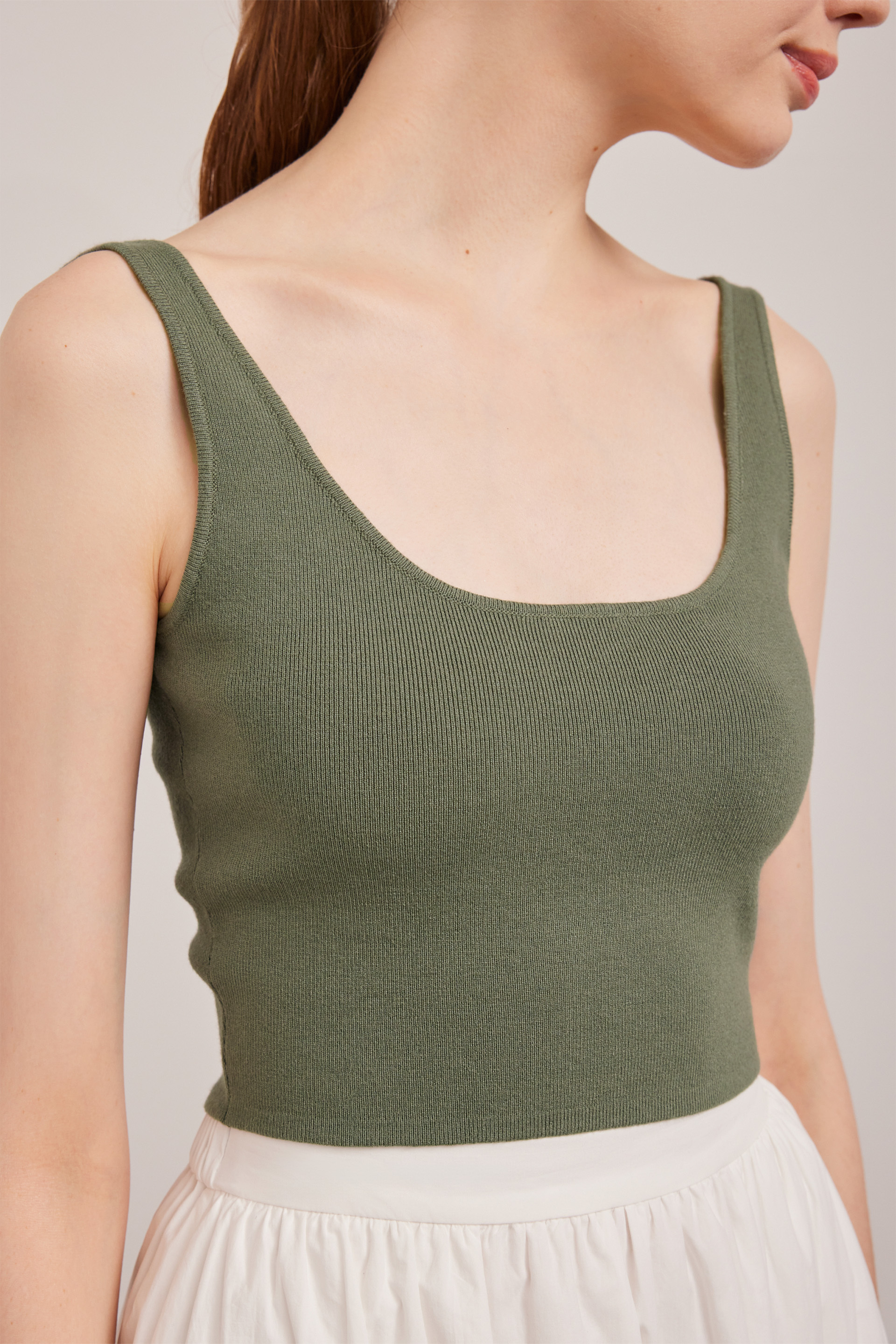 Square-Neck Knit Crop Top 