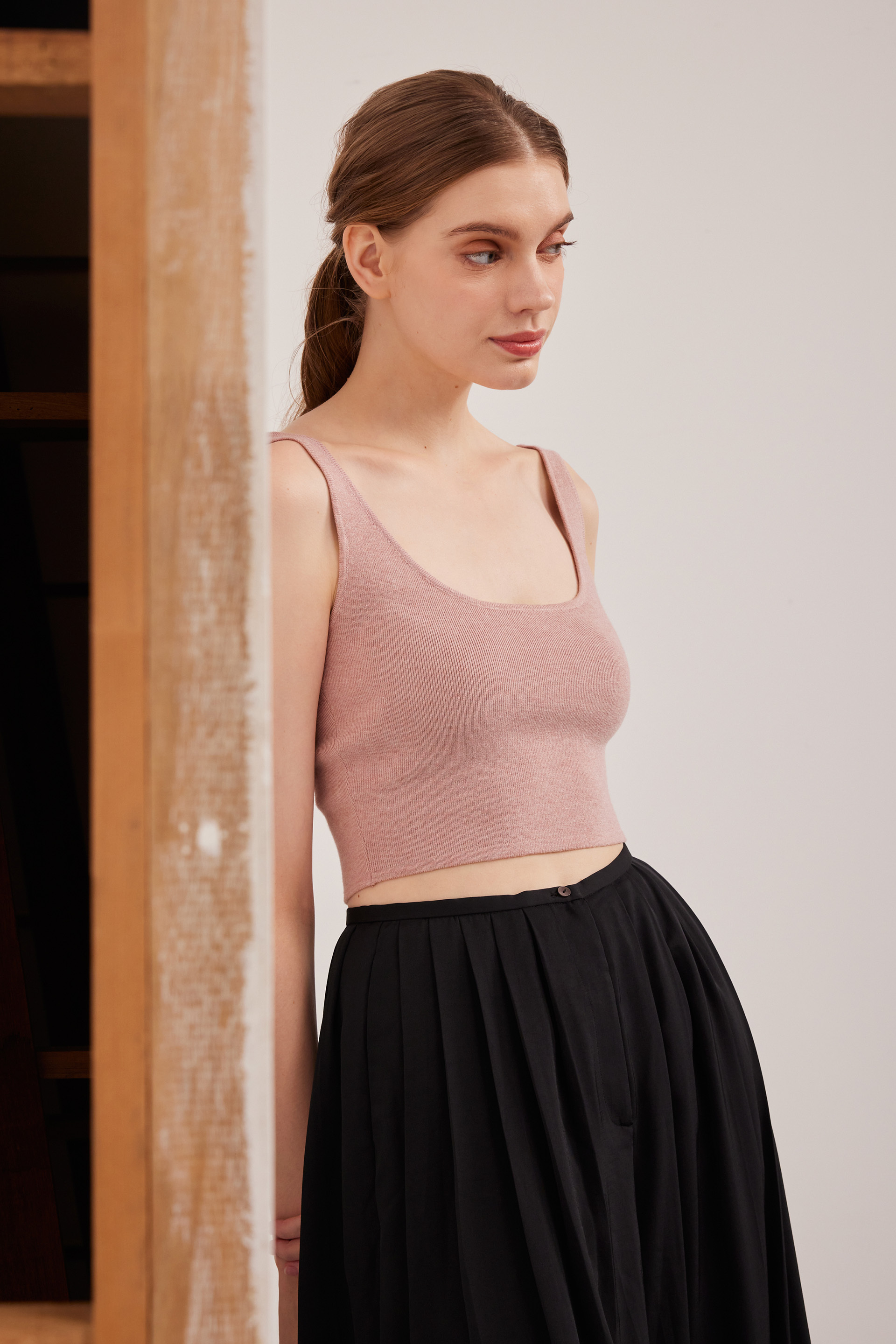 Square-Neck Knit Crop Top 