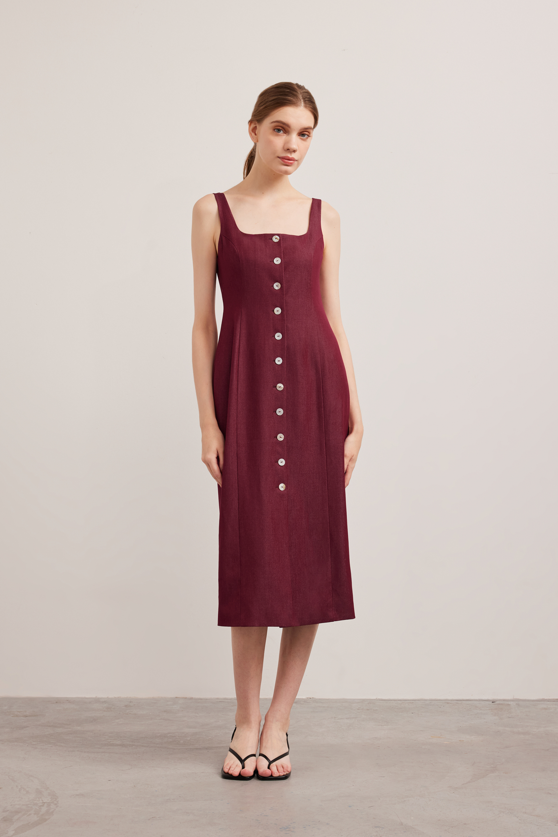 Chambray Button-Down Vest Dress