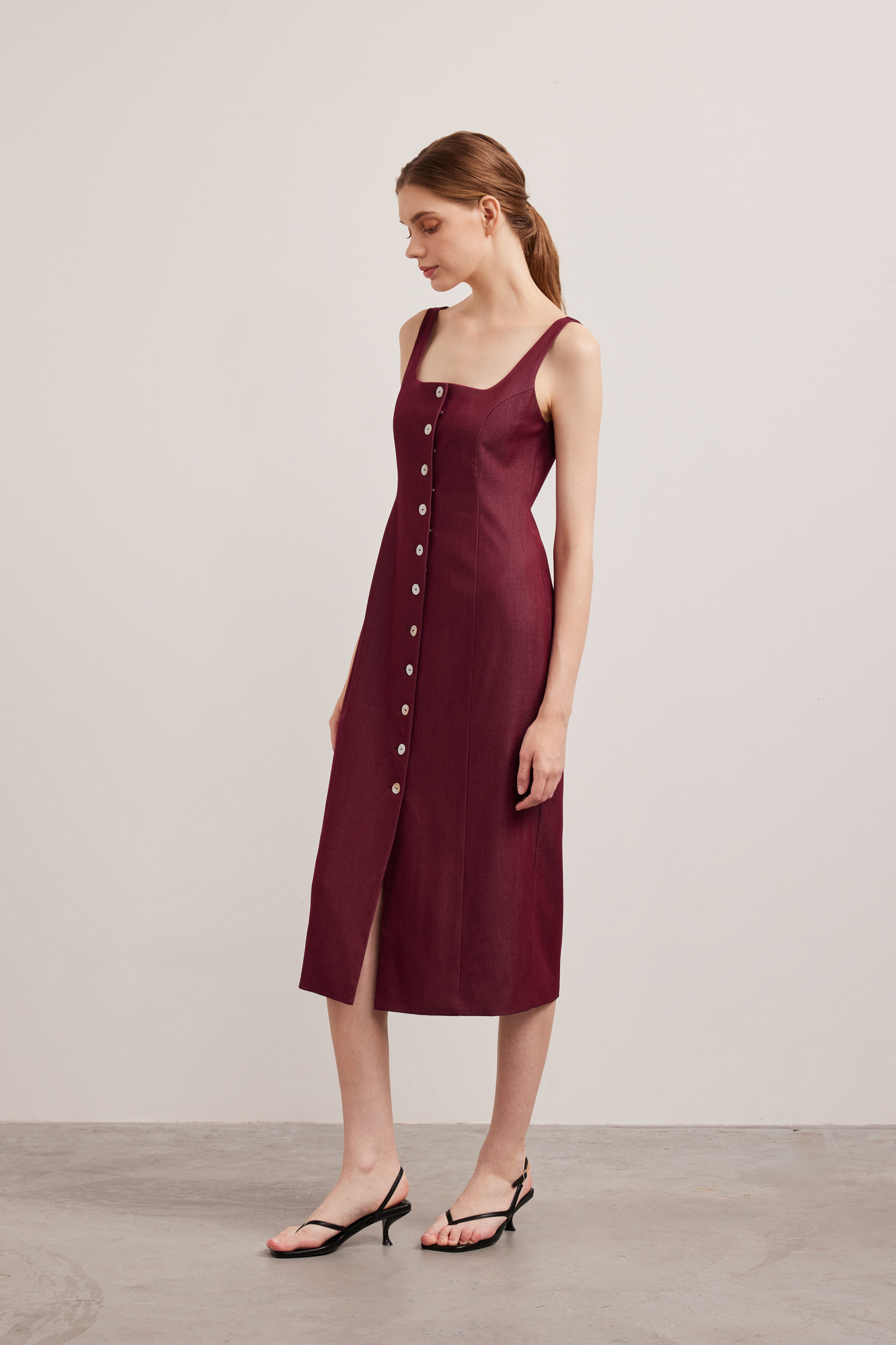 Chambray Button-Down Vest Dress