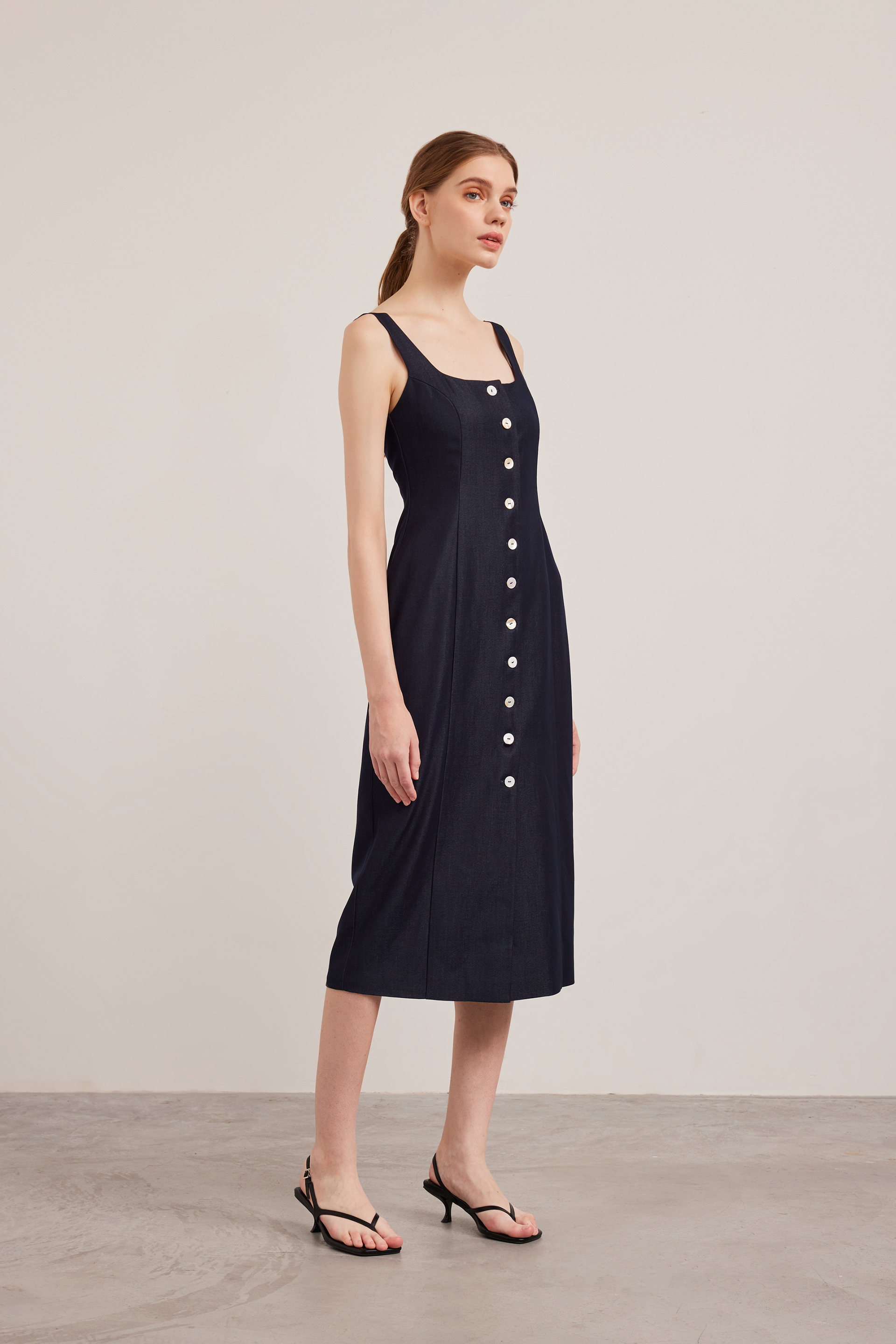 Chambray Button-Down Vest Dress