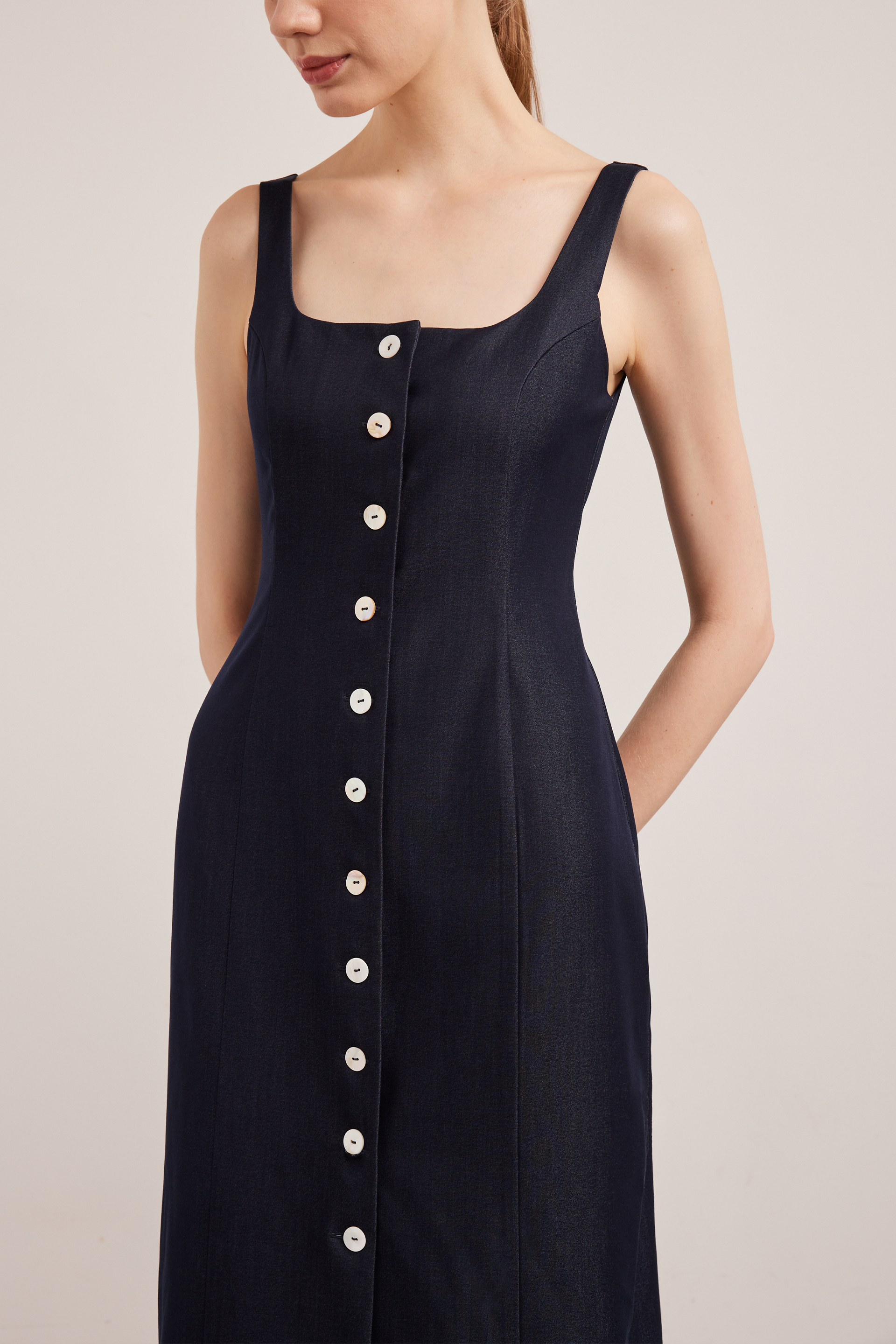 Chambray Button-Down Vest Dress