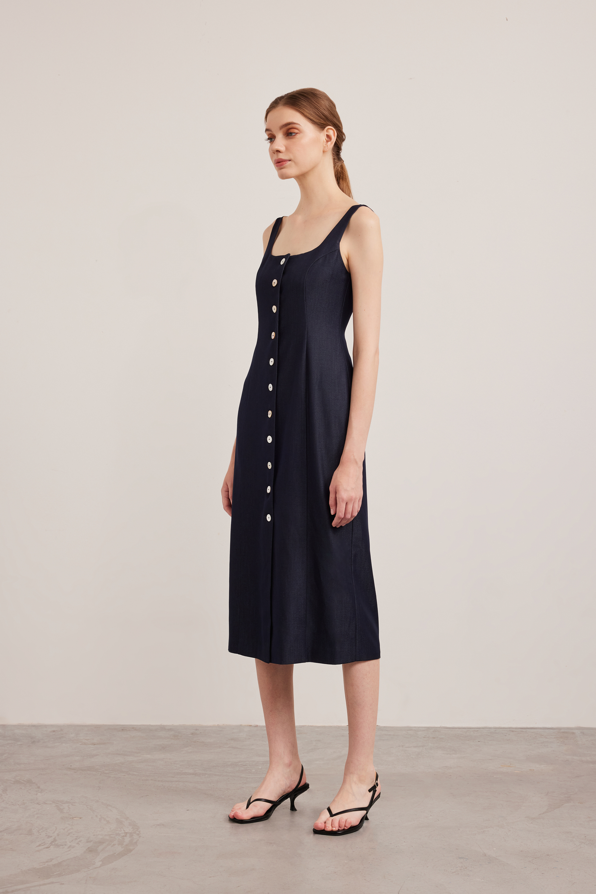 Chambray Button-Down Vest Dress