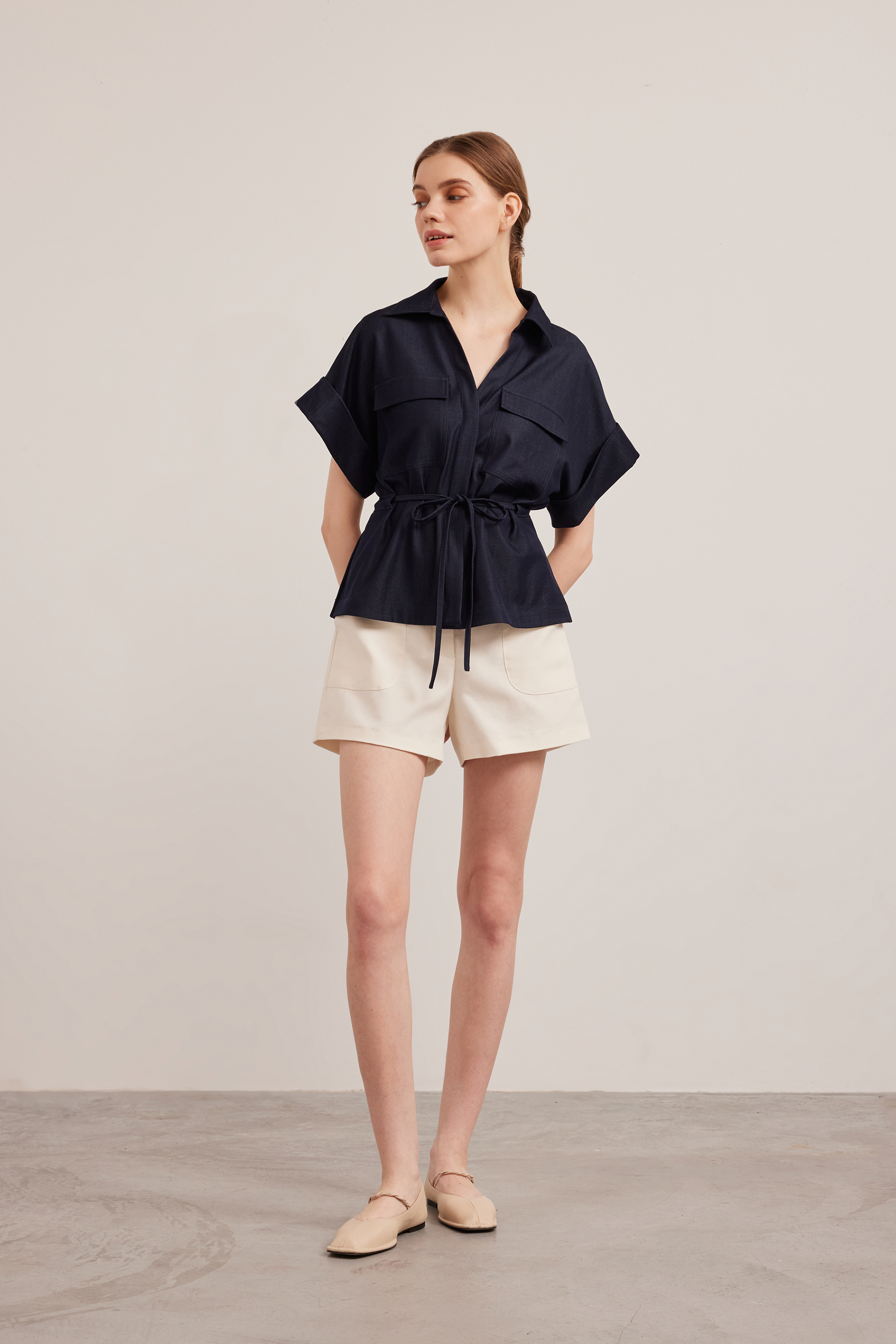 Relaxed Chambray Peplum Shirt