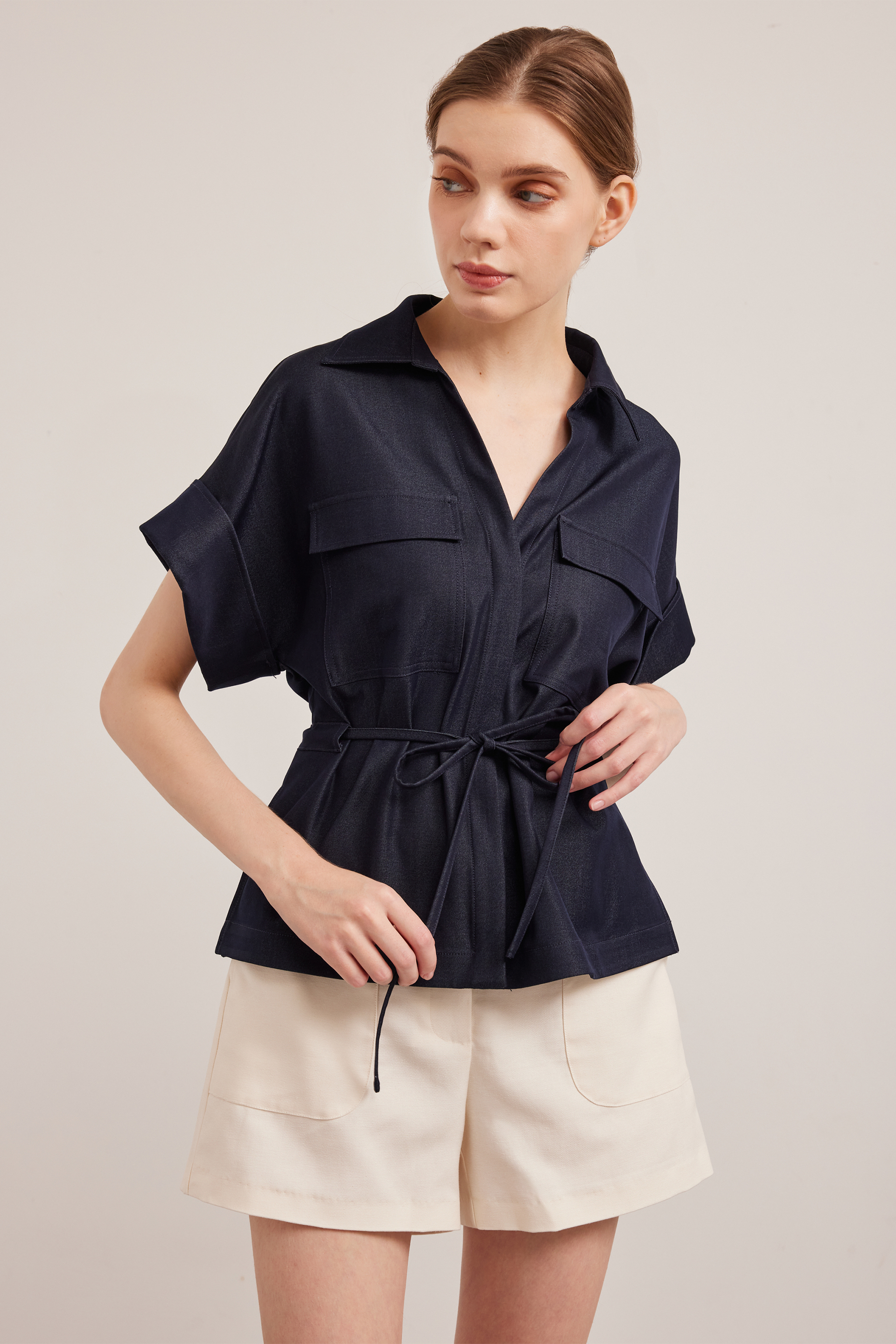 Relaxed Chambray Peplum Shirt