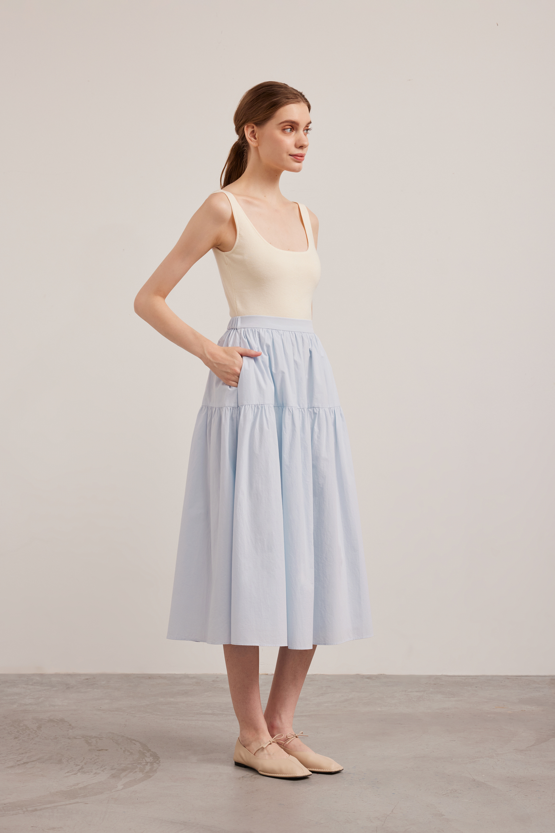 Cotton Tiered Midi Skirt