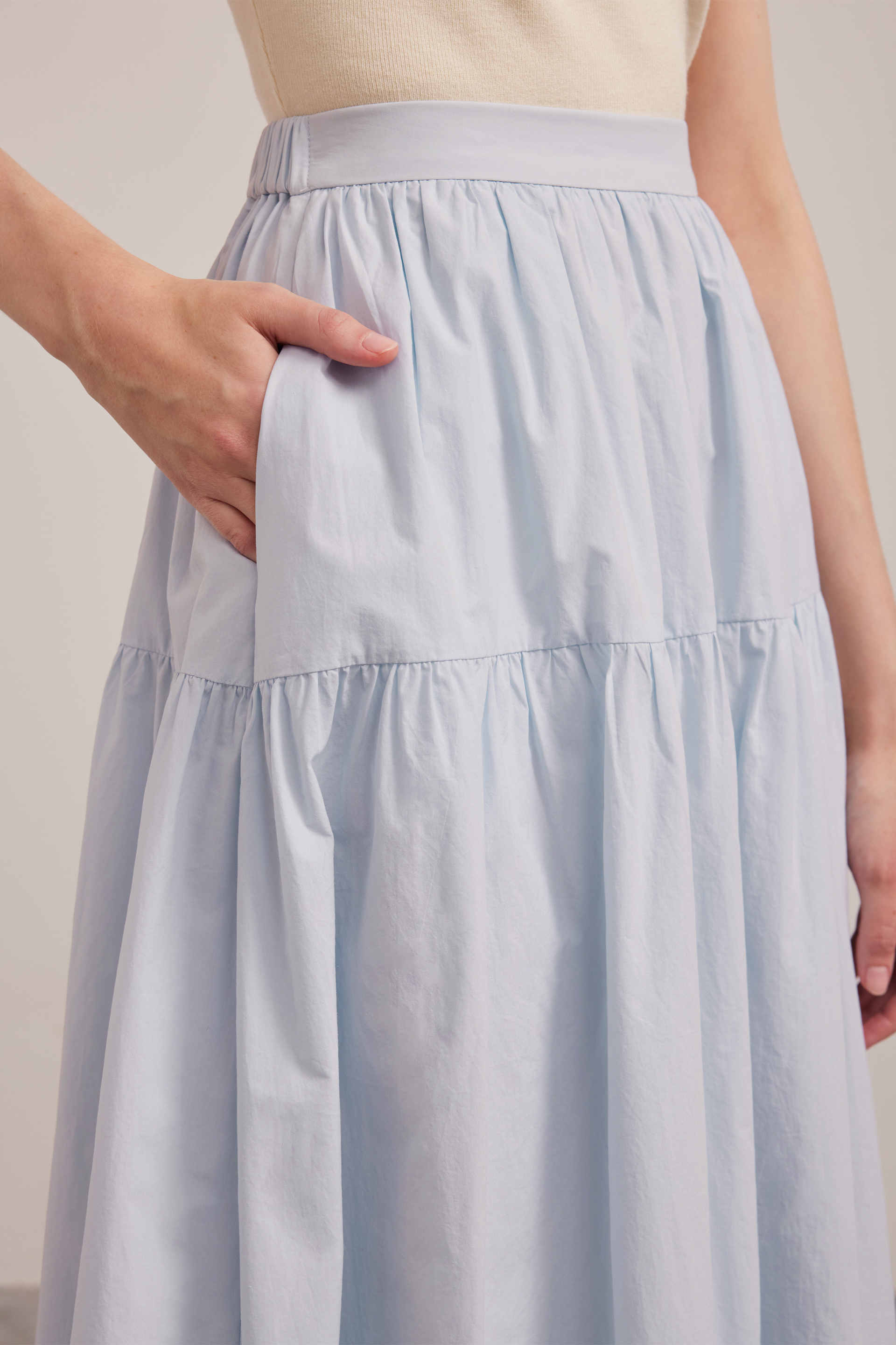 Cotton Tiered Midi Skirt