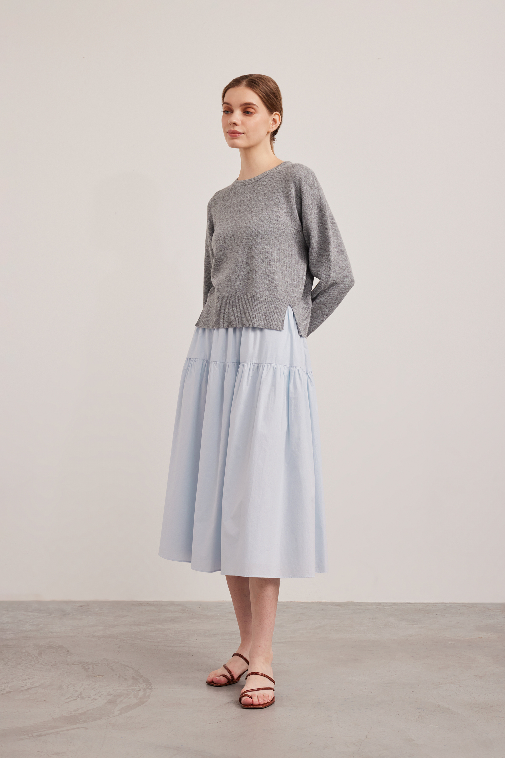 Cotton Tiered Midi Skirt